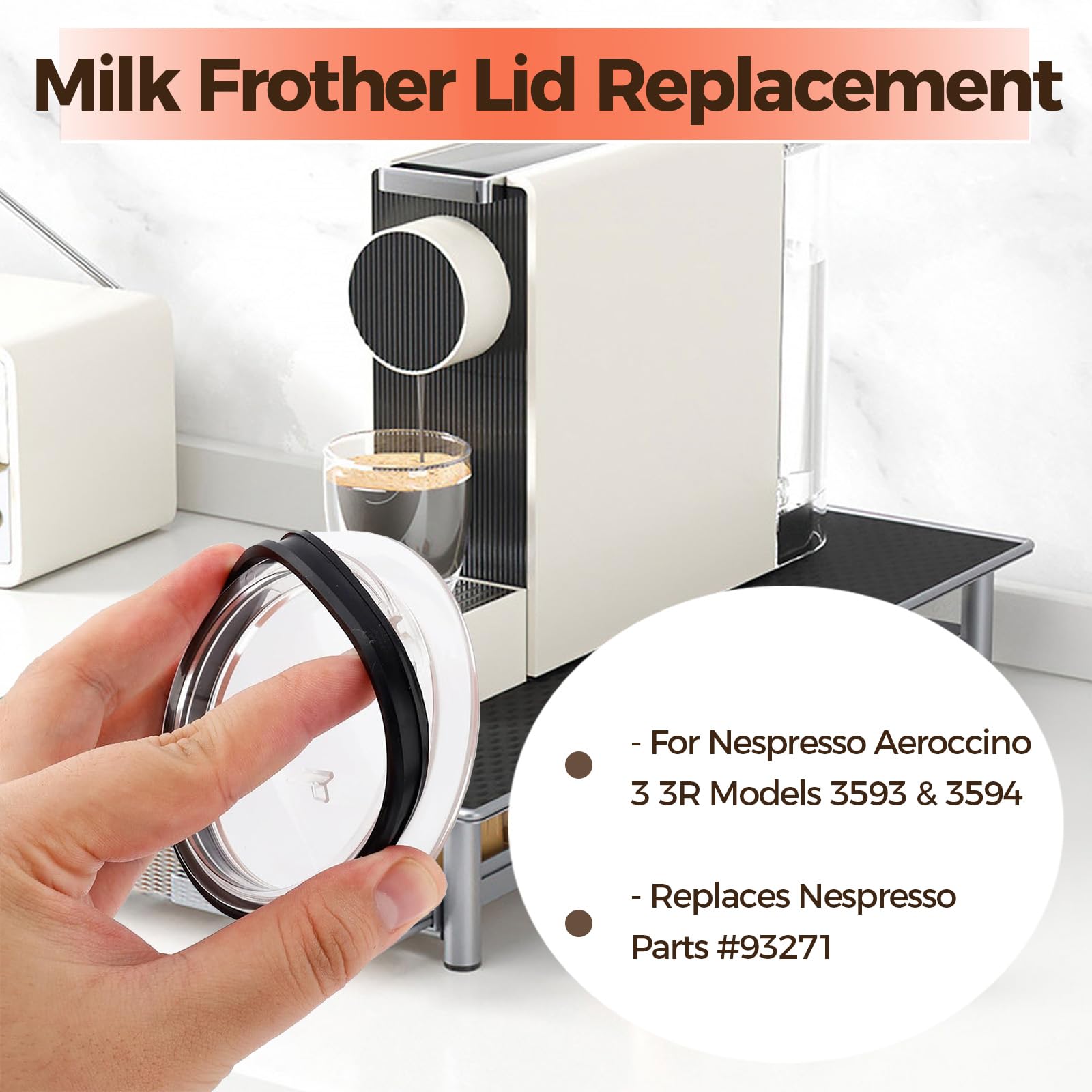 Milk Frother Lid Replacement For Aeroccino 3 & 3R – Transparent Cover, Food-Grade Silicone Seal, Fits Models 3593/3594