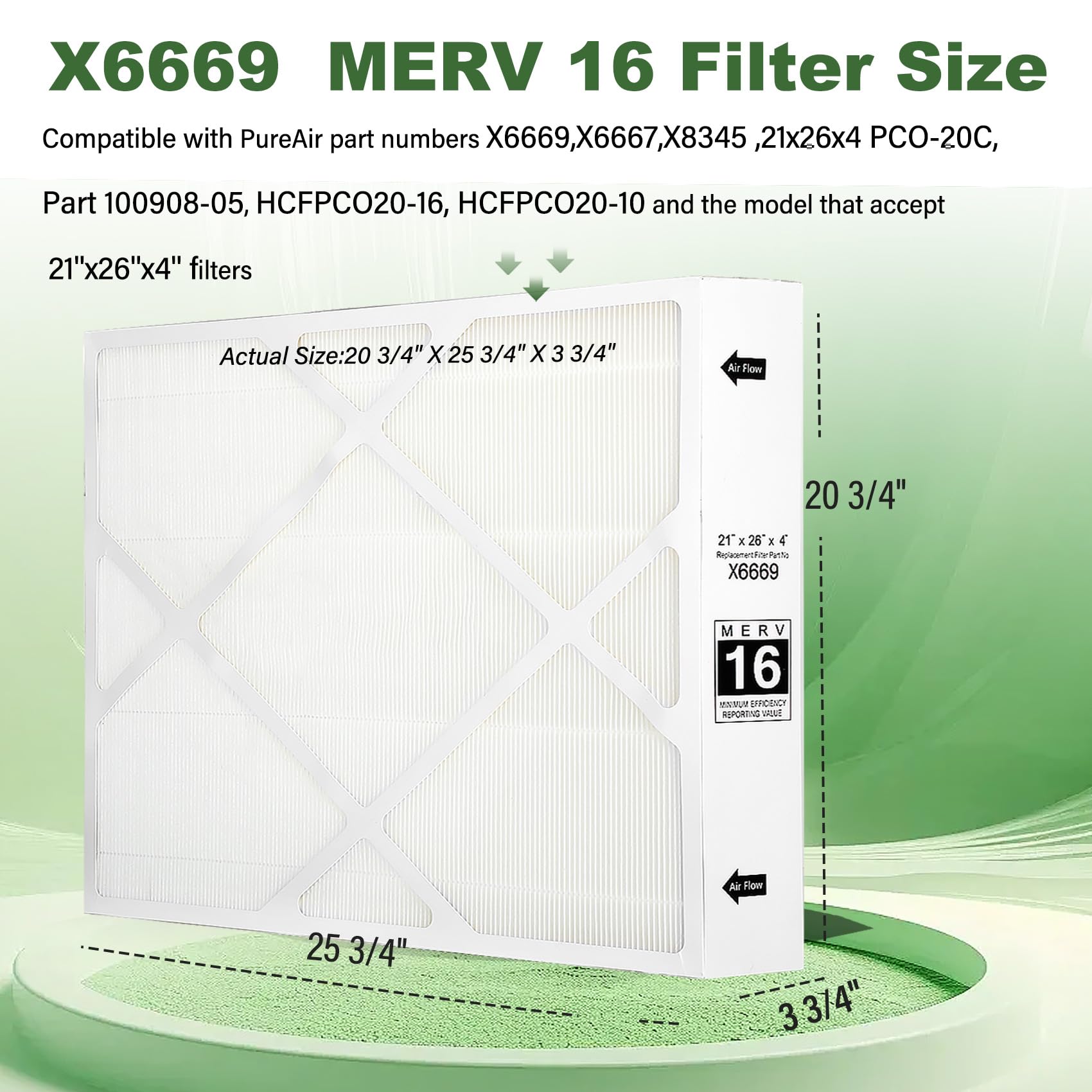 X6669 Merv 16 Filter 21x26x4 Air Filter Compatible with Lennox