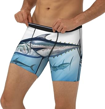 Bluefin Tuna Thunnus Men'S Long Leg Boxer Briefs Performance Stretch Mens Underwear Shorts With Contour 3d Pouch