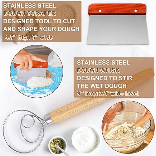 Miniatura 4 de Juego de cestas redondas de 11 pulgadas y 10 pulgadas ovaladas a prueba de pan, 32 piezas de suministros para hornear pan de masa madre con pan