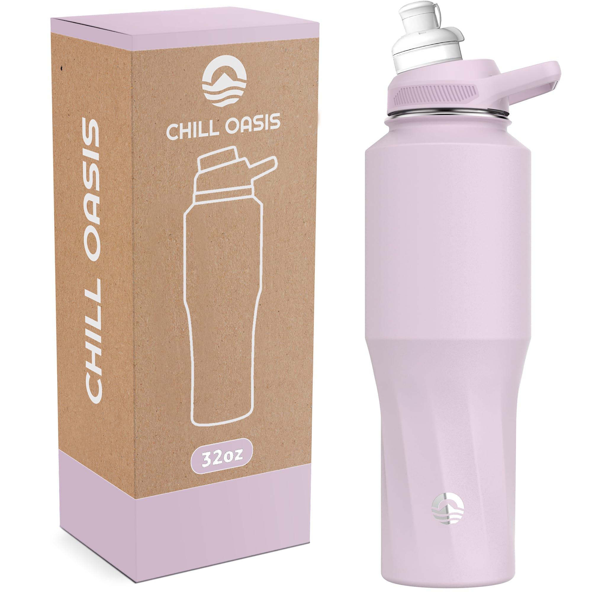 Chill Oasis Water Bottle | Compatible With Popular Flavor Cartridges | BPA Free, Leak Proof, Double-Walled Vacuum Insulated Stainless Steel, and Dishwasher Safe | Cold for 24 Hours (Lavender, 32oz)