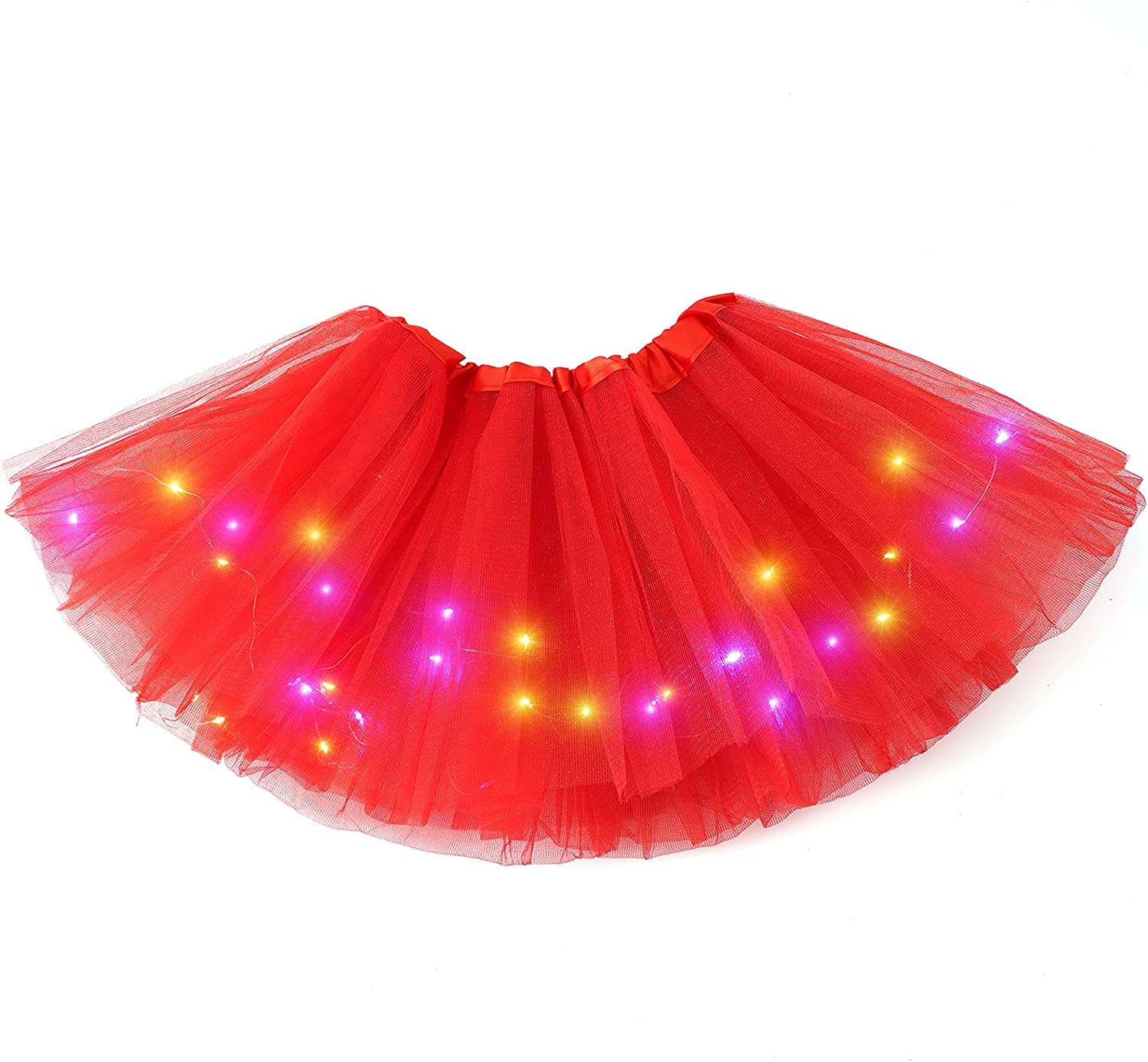 Teroty Women's Red Led Tutu Skirts Laye Ballet Dance Tulle Skirt Light Up Skirts For Halloween Party Costume (Uk, Alpha, One Size, Regular, Regular, Standard, )