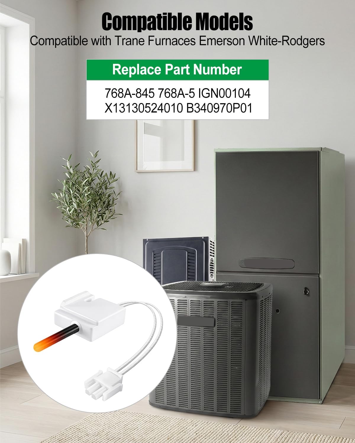 768A-845 Hot Surface Ignitor Compatible with Trane Furnaces Emerson White-Rodgers, 80V Silicon Nitride Ignitor Replace 768A-5 IGN00104 X13130524010 B340970P01