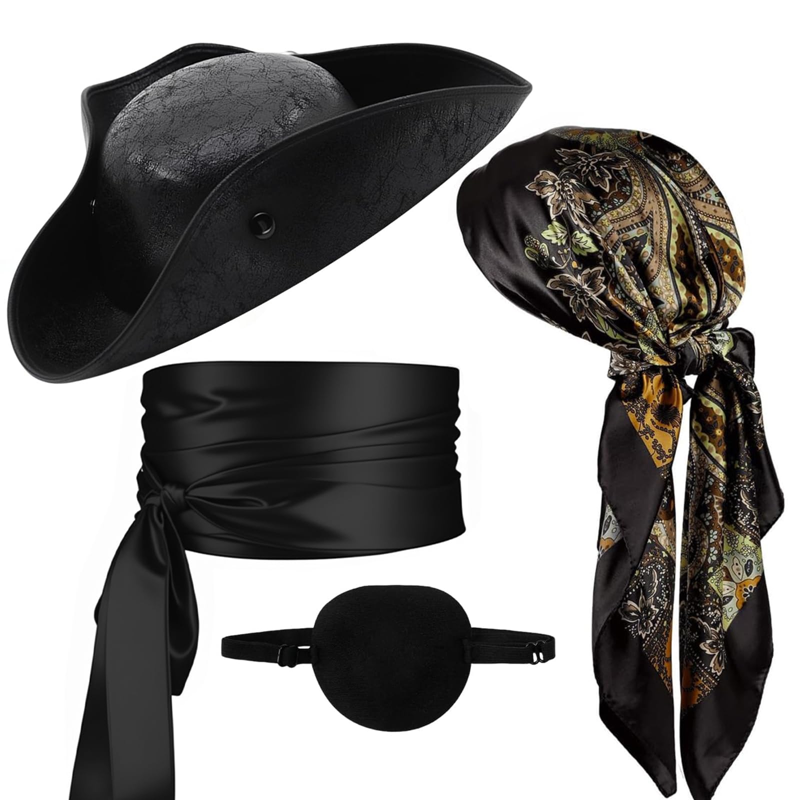 Bryndo 4 Pcs Pirate Costume Accessories Set for Women Men (Black)