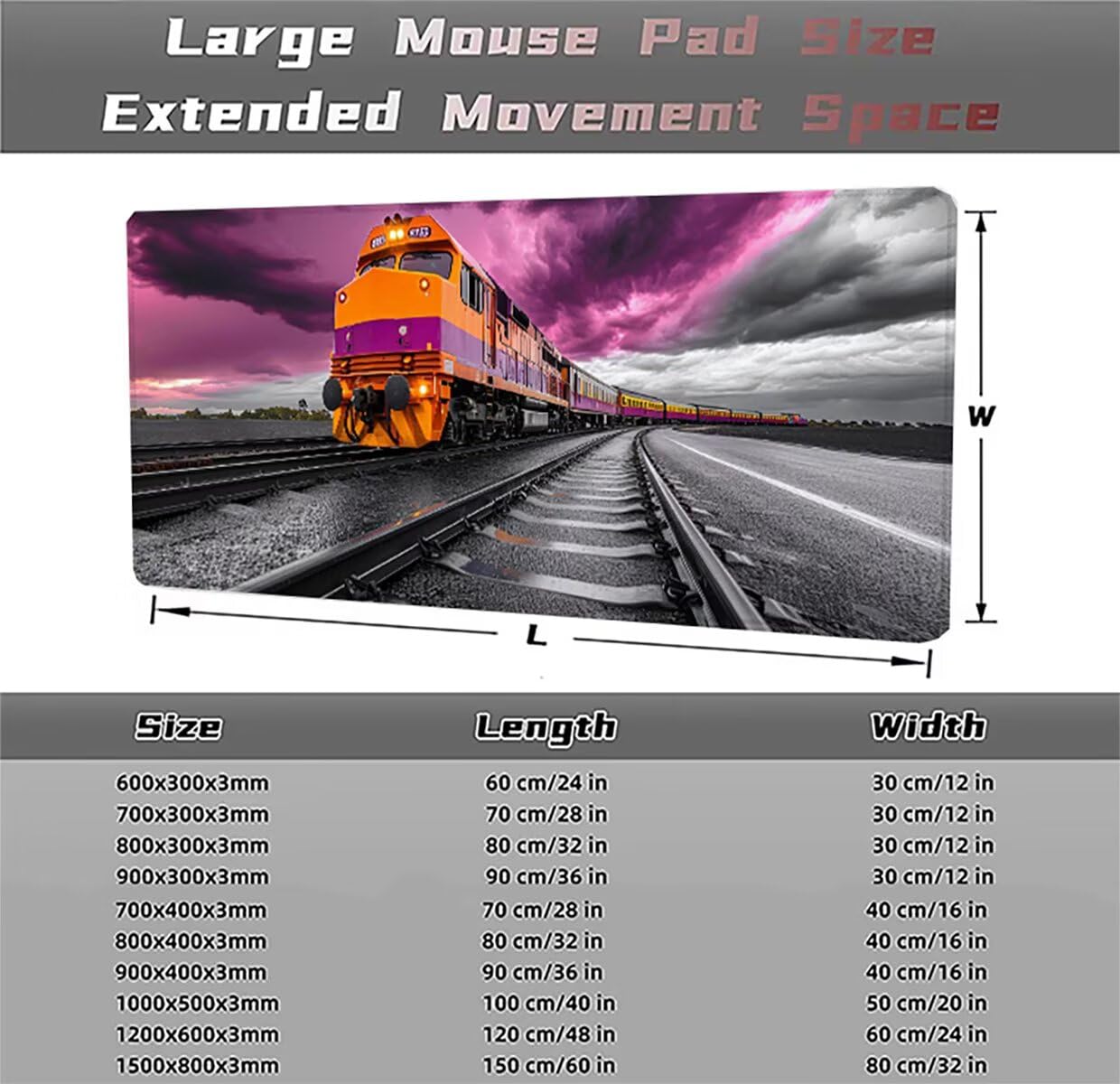 Tappetino per Mouse Gaming XXL 1200x600x3mm – Ufficio Mousepad Grande – Migliora la Velocità e la Precisione Tenuta Stabile Sottomano per Ufficio e Casa Accessori Scrivania – Treno Paesaggio LMDT6302