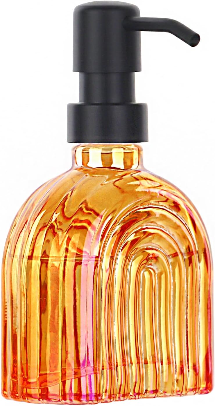 Glass Kitchen Soap Dispenser Bathroom, 9 Oz, Refillable Liquid Modern Soap Dispenser for Hand Soap, Lotion Dispensers Bottle – Home, Commercial Countertop Decor. (Orange) Glass Kitchen Soap Dispenser Bathroom, 9 Oz, Refillable Liquid Modern Soap Dispenser for Hand Soap, Lotion Dispensers Bottle – Home, Commercial Countertop Decor. (Orange)
