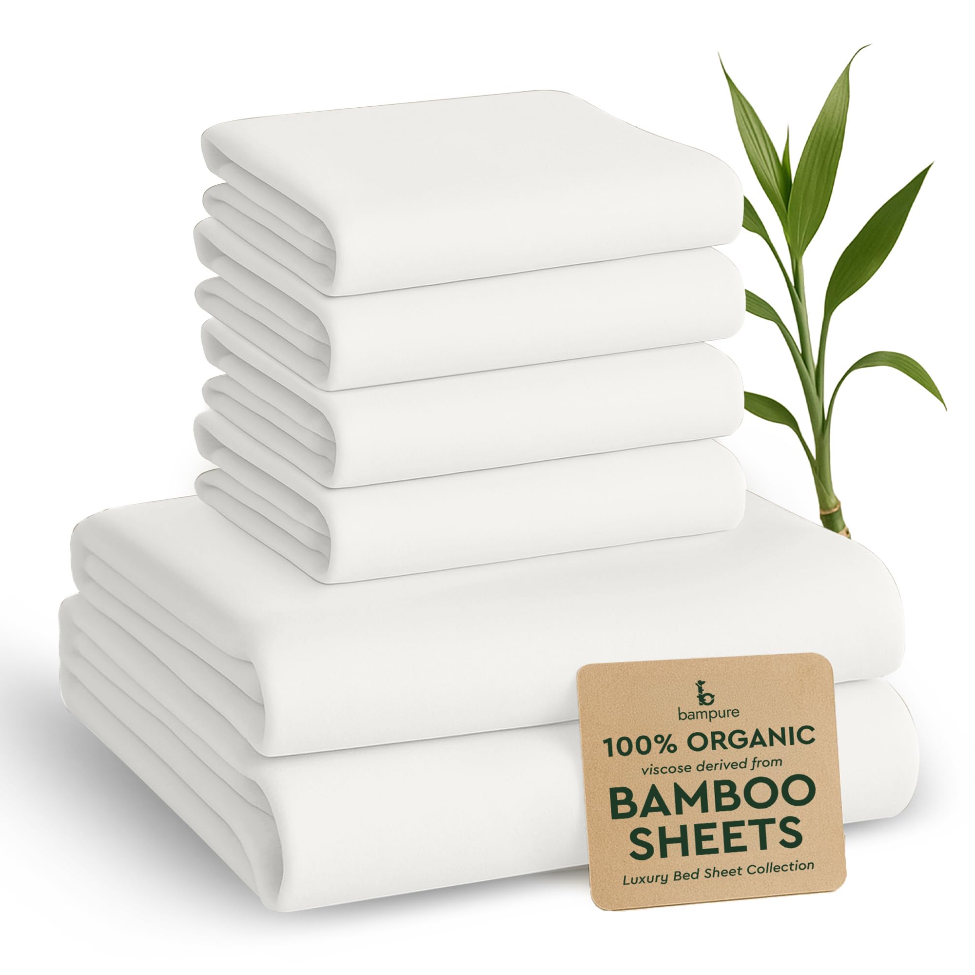 BAMPURE Luxury Series 6 Pcs Queen Sheet Set - 100% Pure Viscose Bamboo Sheets - Super Soft, Cooling for Hot Sleepers - Deep Pocket Up to 16'' (White)