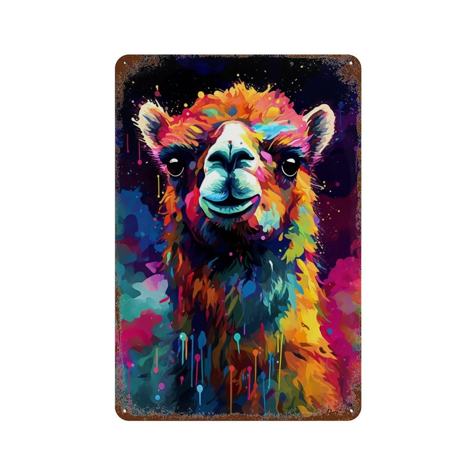 Colorful Camel Art Print Decorative Tin Sign 11.8"x7.9", Shabby Chic Decor for Garage, Pub Or Kitchen