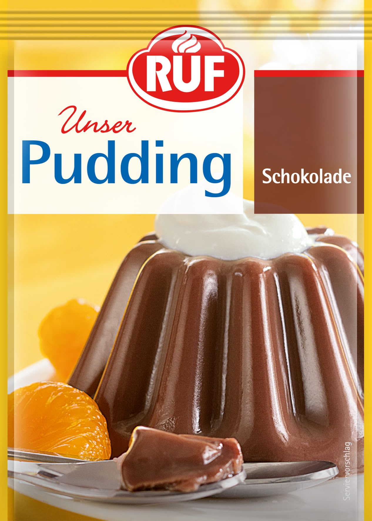 RUF Schokoladen-Pudding mit herzhaftem Kakao Aroma, glutenfrei und vegan, nur mit Milch und Zucker aufkochen, 3x41g