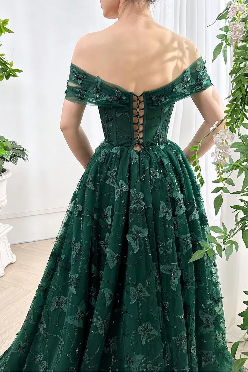 Sparkly Off Shoulder Tulle Prom Dresses with Butterfly Appliques Long A Line Formal Evening Party Gowns for Women - Image 5