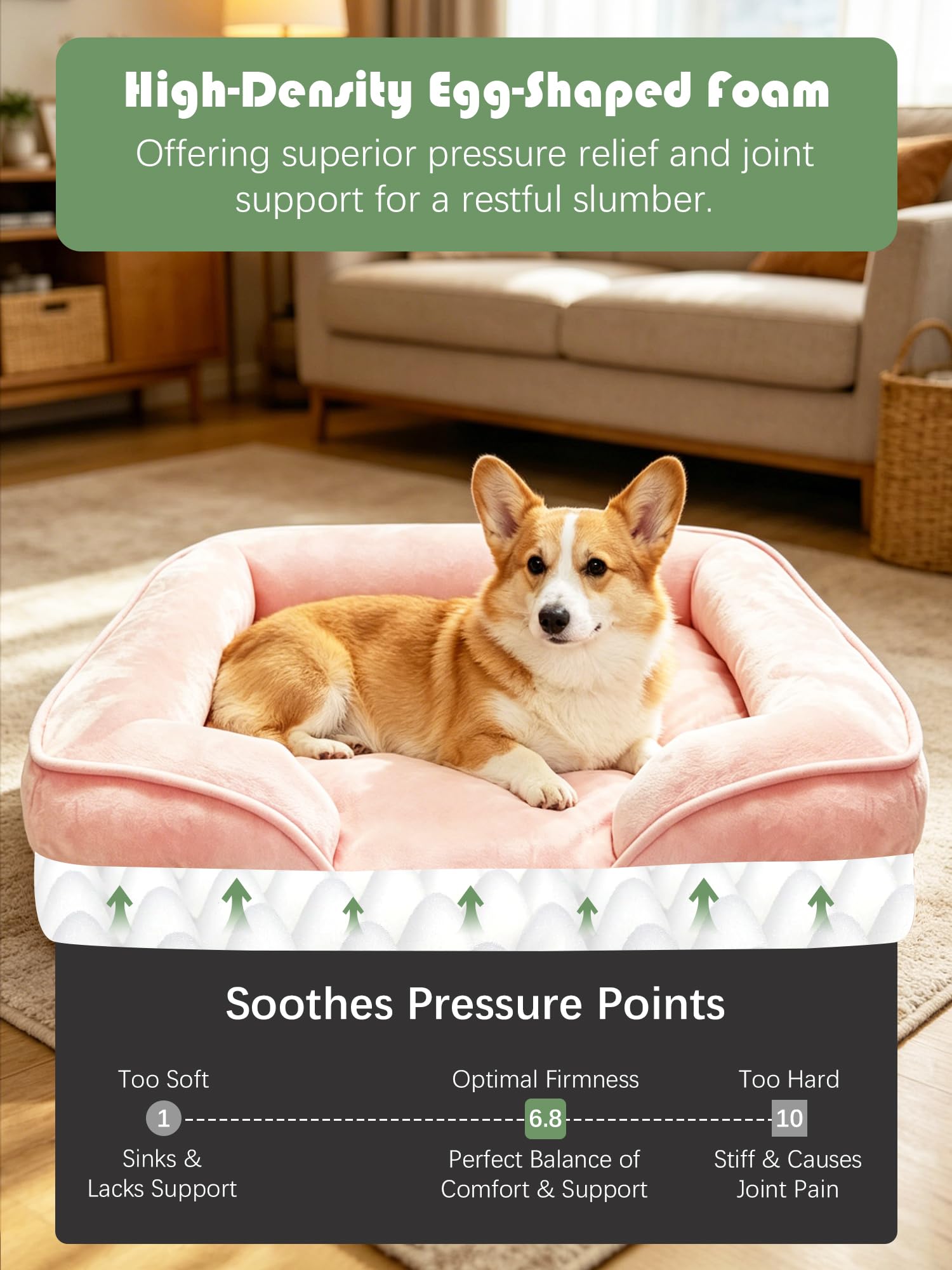 Spotted Play Orthopedic Dog Bed with Sides - Sofa Beds for Medium Dogs, Supportive Foam Pet Couch Bed with Washable Removable Cover, Waterproof Lining and Non-Slip Bottom, Pink - M view 4