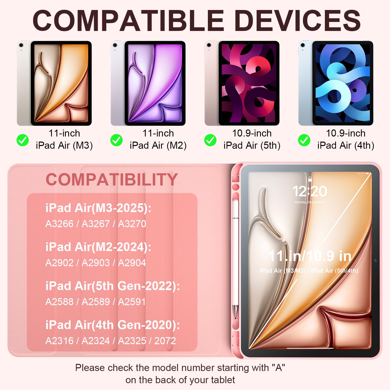 GETFRST for IPad Air 11 inch Case with Keyboard with Stylus Pen Compatible with Air 4th 5th with Detachable Keyboard, Pen Holder with Split Protective Cover, Suitable for M3, M2(2025 2024) Pink
