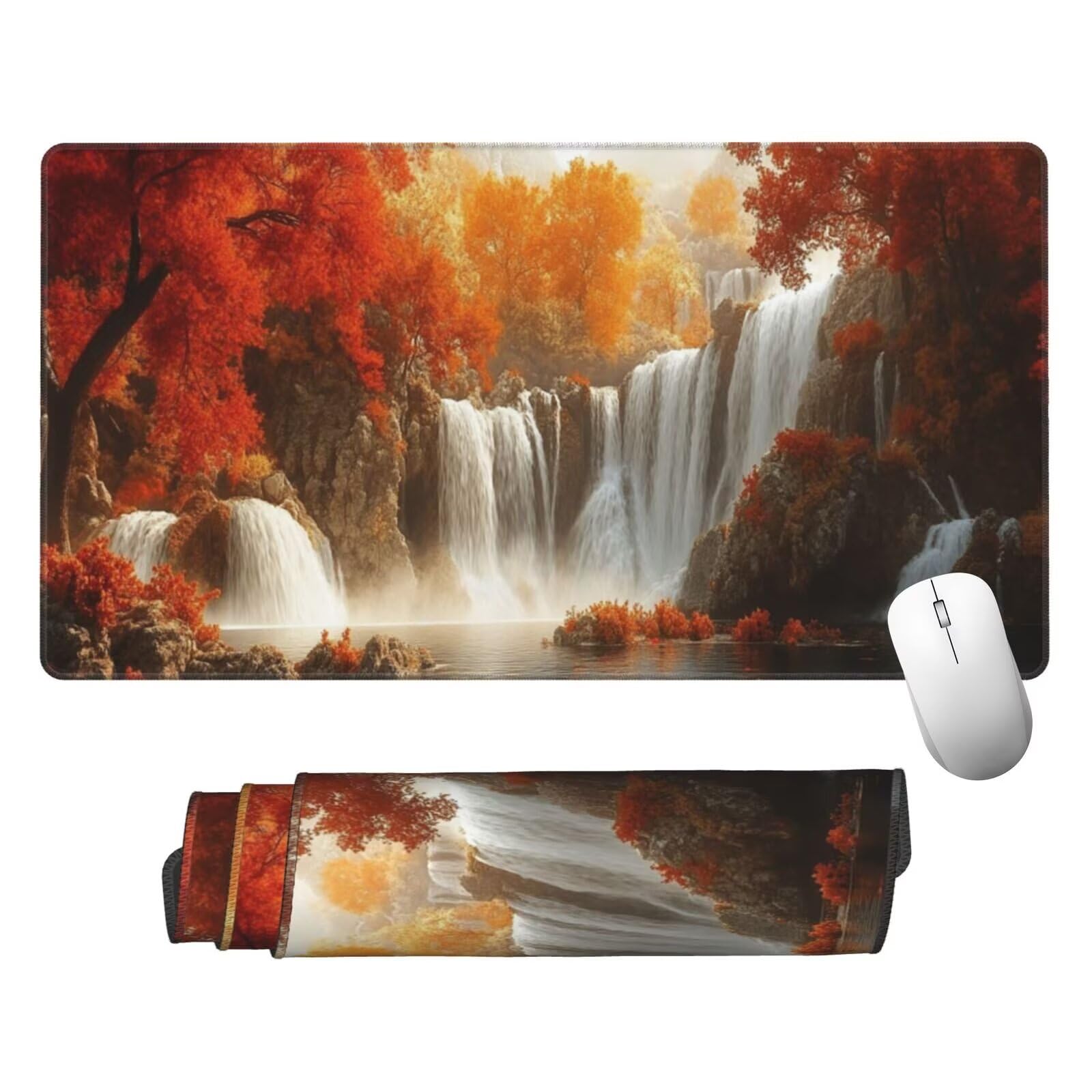 Żółta podkładka pod mysz XXL Wodospad Podkładka na biurko 1600 x 800 x 3 mm zmywalna podkładka do gier na laptopa, z antypoślizgową gumową podstawą do gier, PC, pracowników biurowych Y949
