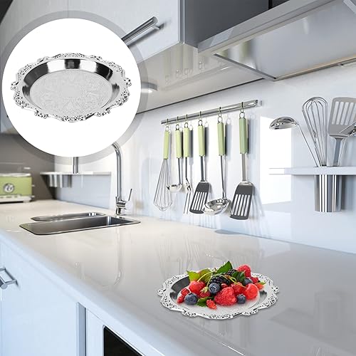 Miniatura 6 de Gadpiparty 6 bandejas de metal para servir alimentos redondos vintage, platos para servir frutas, bocadillos de frutos secos, mini bandeja para