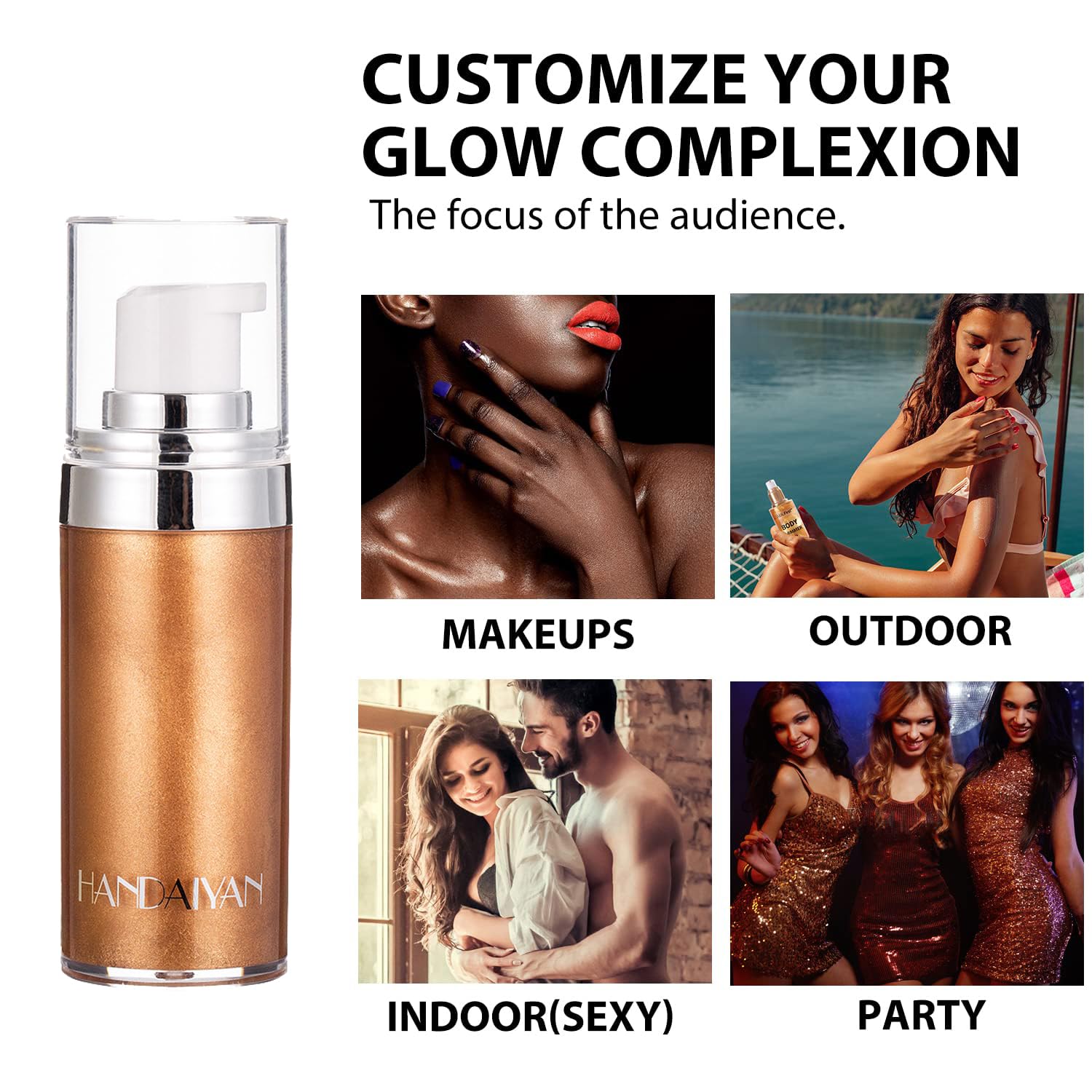 Body Highlighter Shimmer Lozione Corpo, Crema Liquida per il Trucco del Corpo con Glitter, Leggero e Non-appiccicoso, Crema Liquida Idratante e Luminoso Evidenziatore Del Corpo Illuminante Makeup