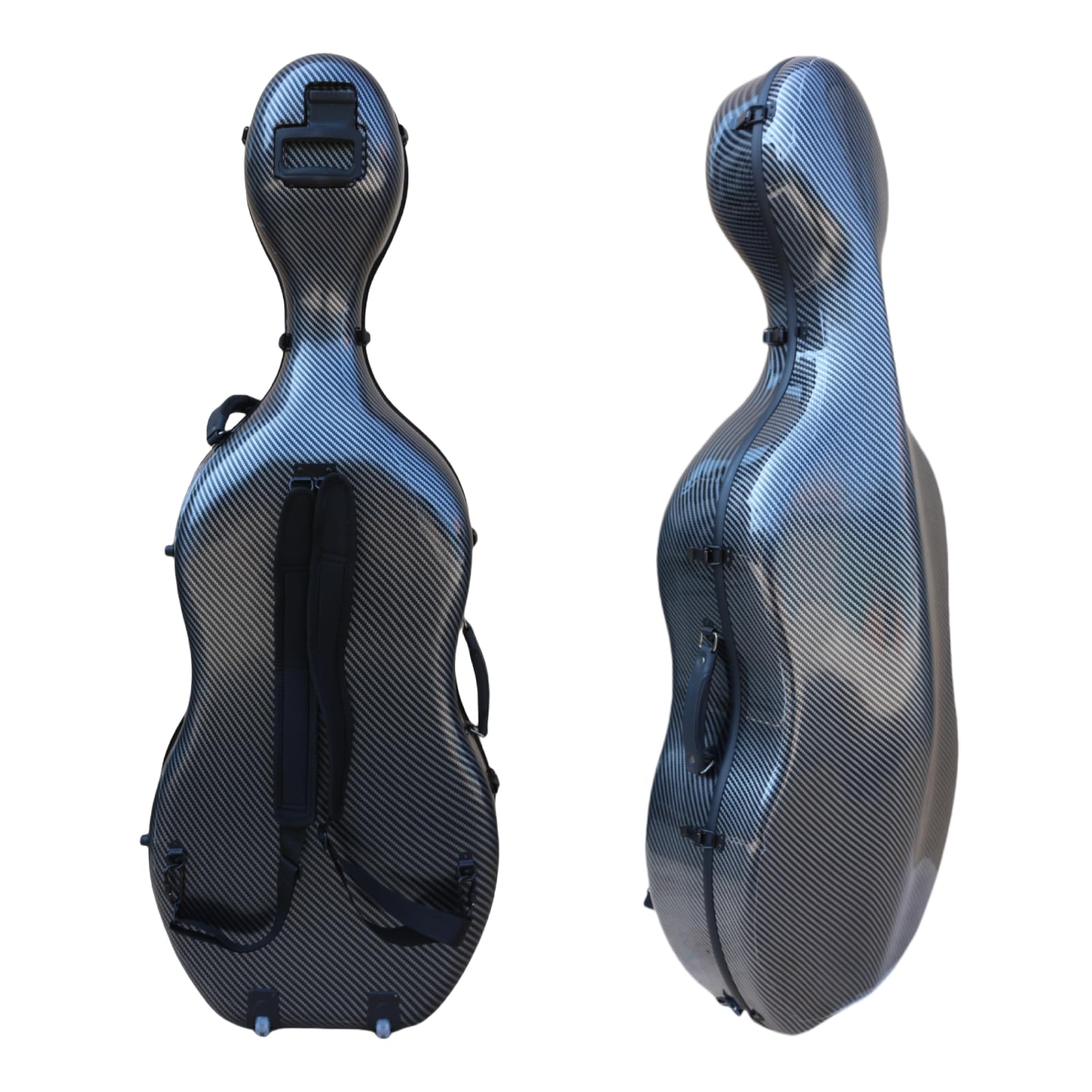 WUQIMUSC Composite carbon fiber cello case for 4/4 size with durable Wheels and Backpack straps, Suspension Design, Embedded handle, Waterproof hard shell, 4 kg Weight (Black)