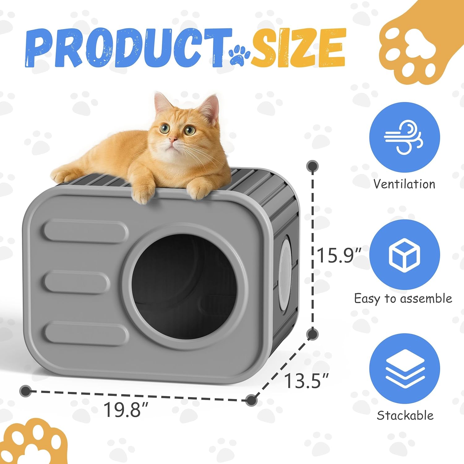 Insulated Outdoor Cat House,Plastic Feral Cat Houses for Outdoor Indoor Cats with Camera Appearance & Large Door,Stackable Cat Houses & Condos,Spacious Cat Bed Cave, Ventilated & Easy to Clean,Black