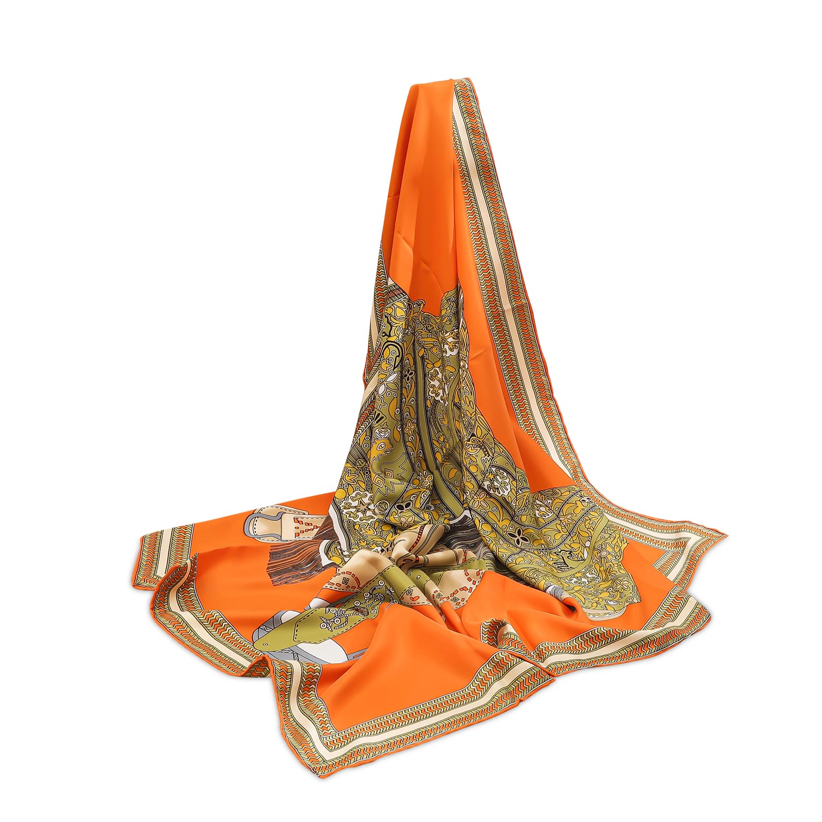 Lumisyne Women's Saddle Orange Silk Scarf Square Scarves Retro Artistic Horse Printed Lightweight Scarves Decorative Neckerchief Headwear Hairband Neck Scarf Multifunctional Bandanas