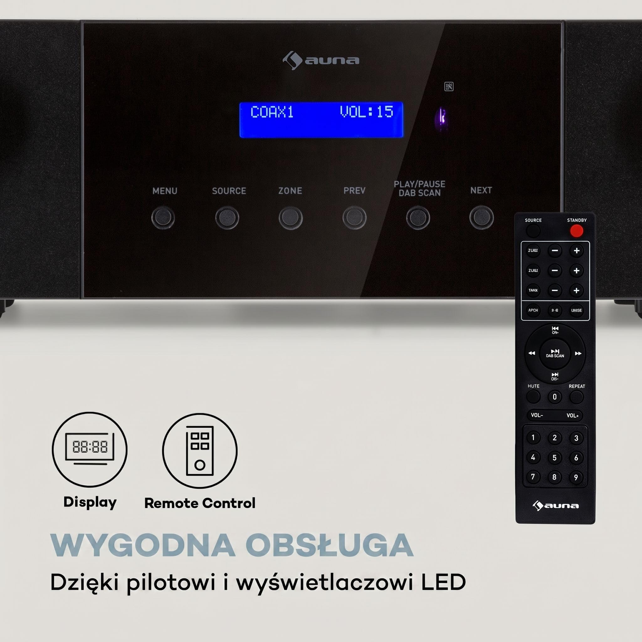AUNA AMP-4000 Wzmacniacz stereo HiFi z radiem Dab+, pilotem USB, wyświetlaczem LED, czarny