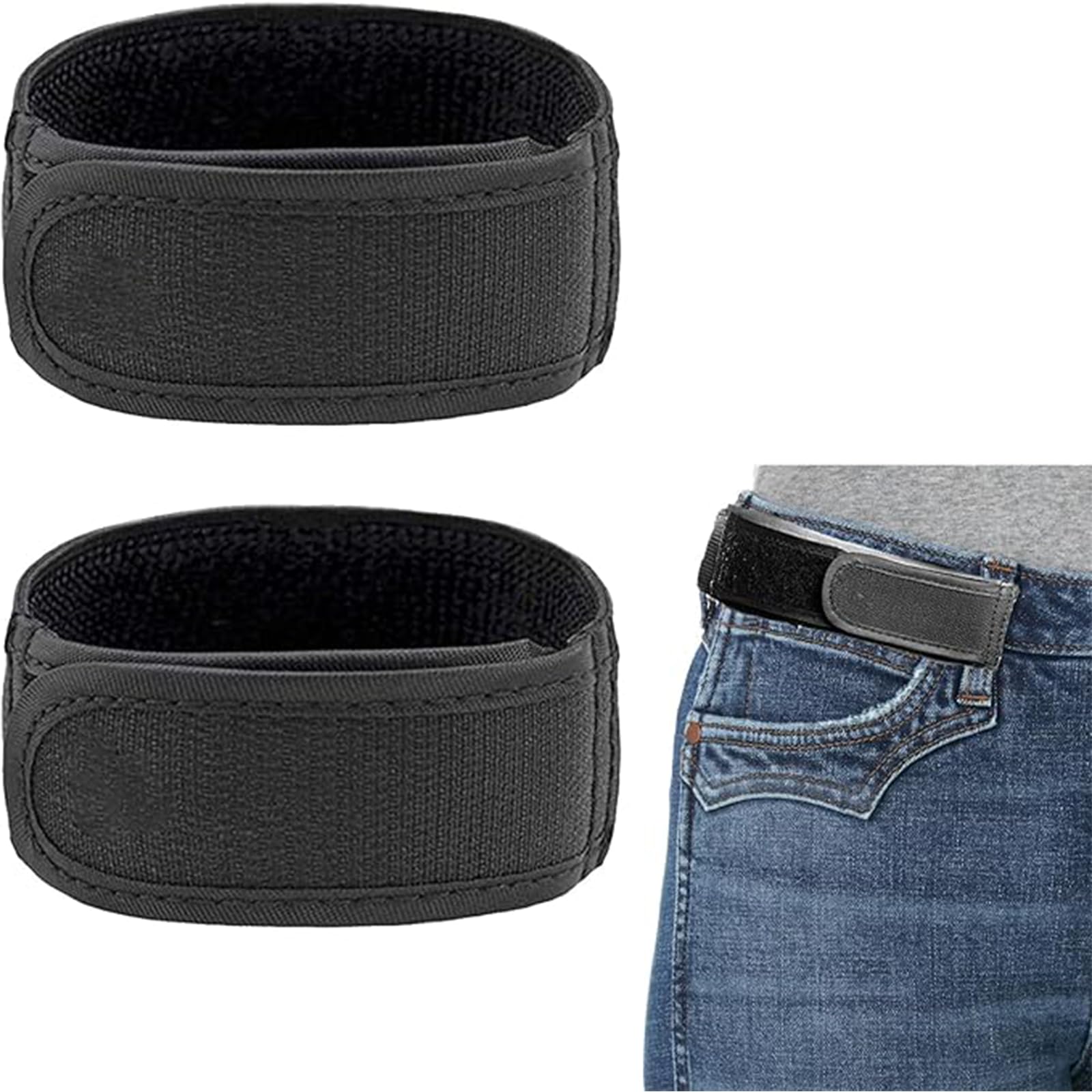 2 Pcs Buckle Free Waist Belt, No Buckle Belt, Adjustable Belt Invisible Waist, No Buckle ElasticBelt, Lazy AdjustableBelt For Men For Walking,Work,Home,Traveling,Jeans Pants,ConvenienceBelt (Black)