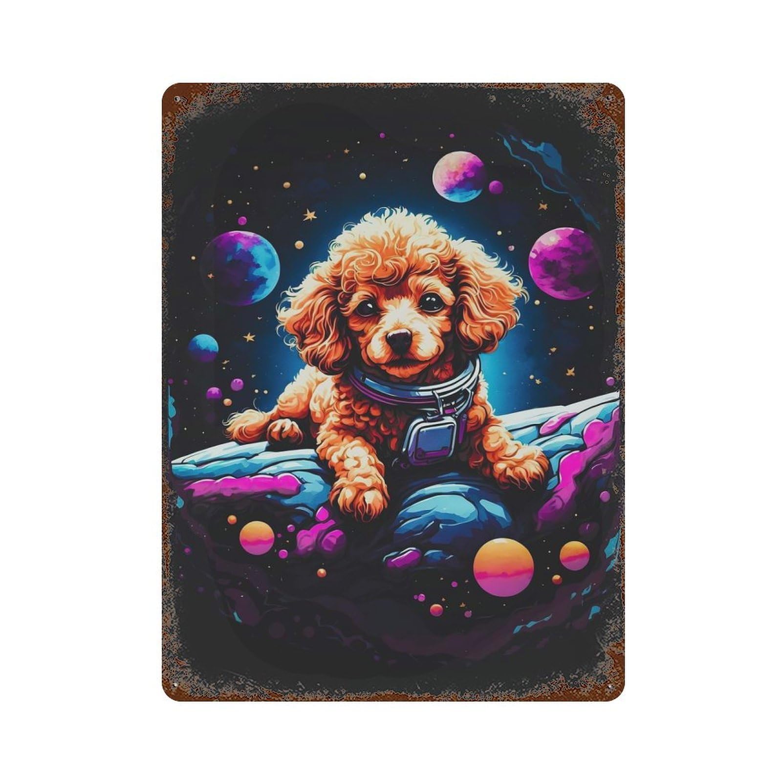 Poodle Puppy Aged Metal Wall Plaque 15.7"x11.8", Old School Wall Decor for Garage, Bar And Workshop Decor