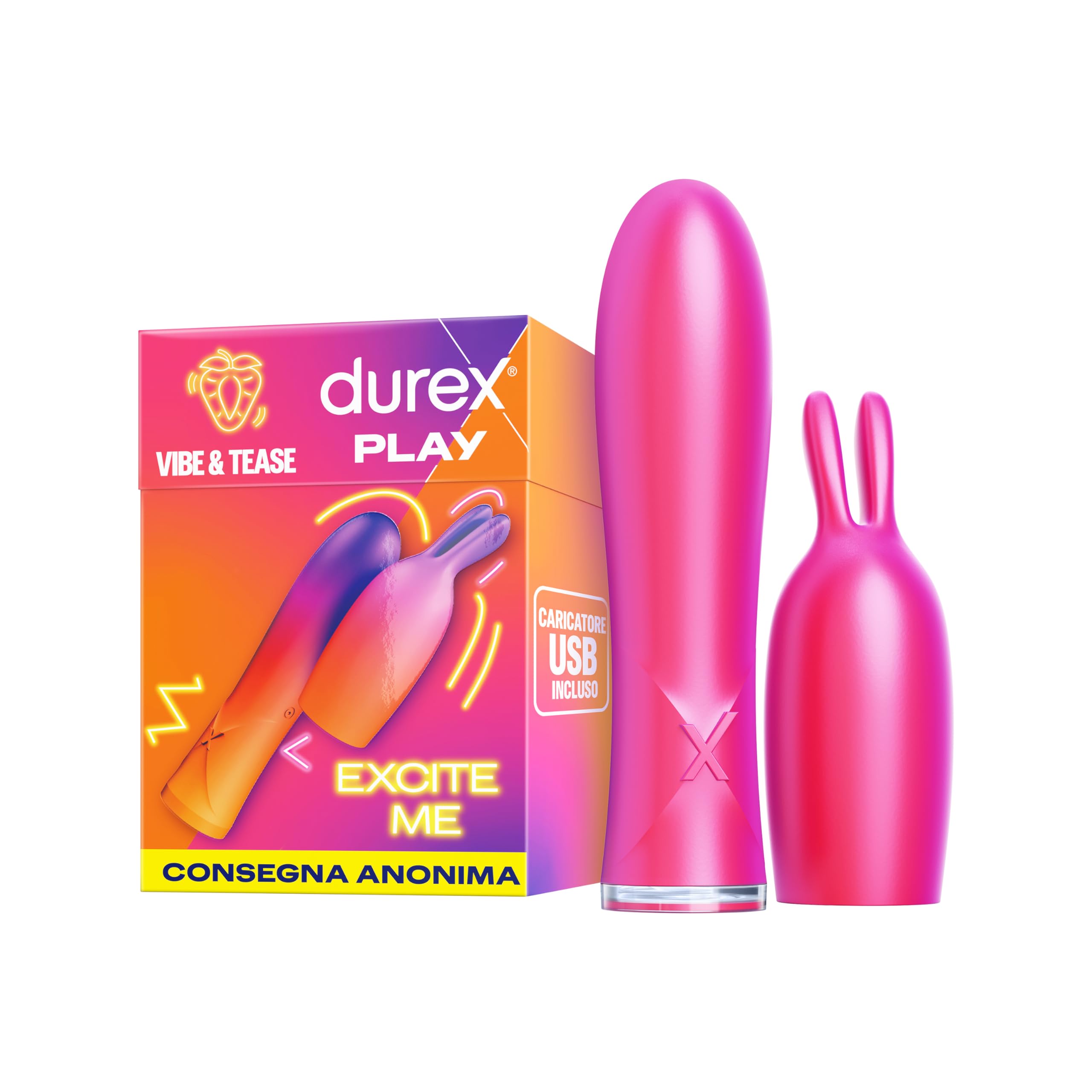 Durex Vibratore 2 in 1, Mini Vibratore Donna Doppia Stimolazione Clitoride e Vagina, Sex Toy Morbido e Waterproof, 7 Modalità di Vibrazione, 60 Minuti di Divertimento Non Stop