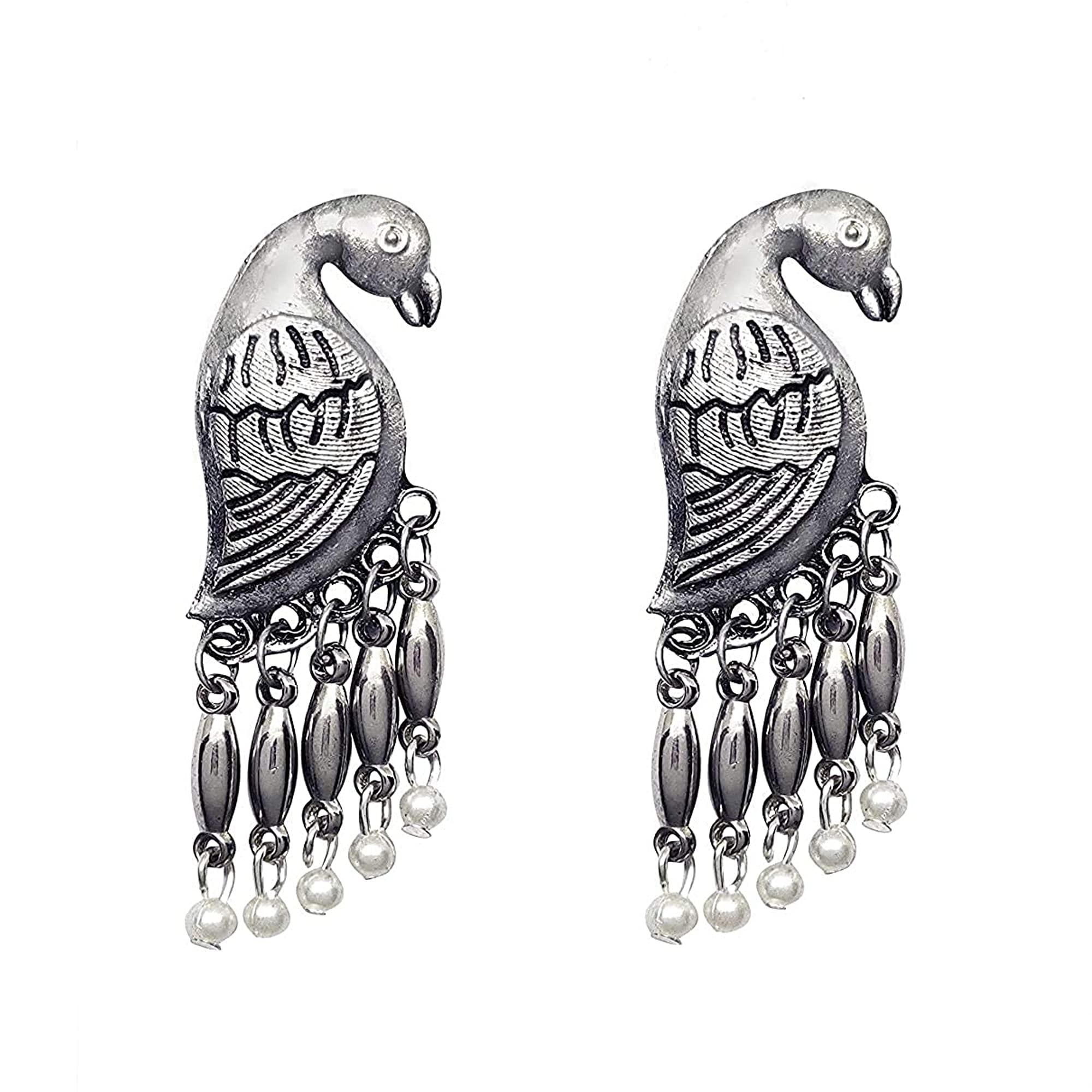 Oxidised Silver Parrot Earrings Studs Afghani Boho Traditional Tribal Lightweight Pearl Bird Earrings for Women and Girls (B09BJMDVXZ) Amazon Price History, Amazon Price Tracker