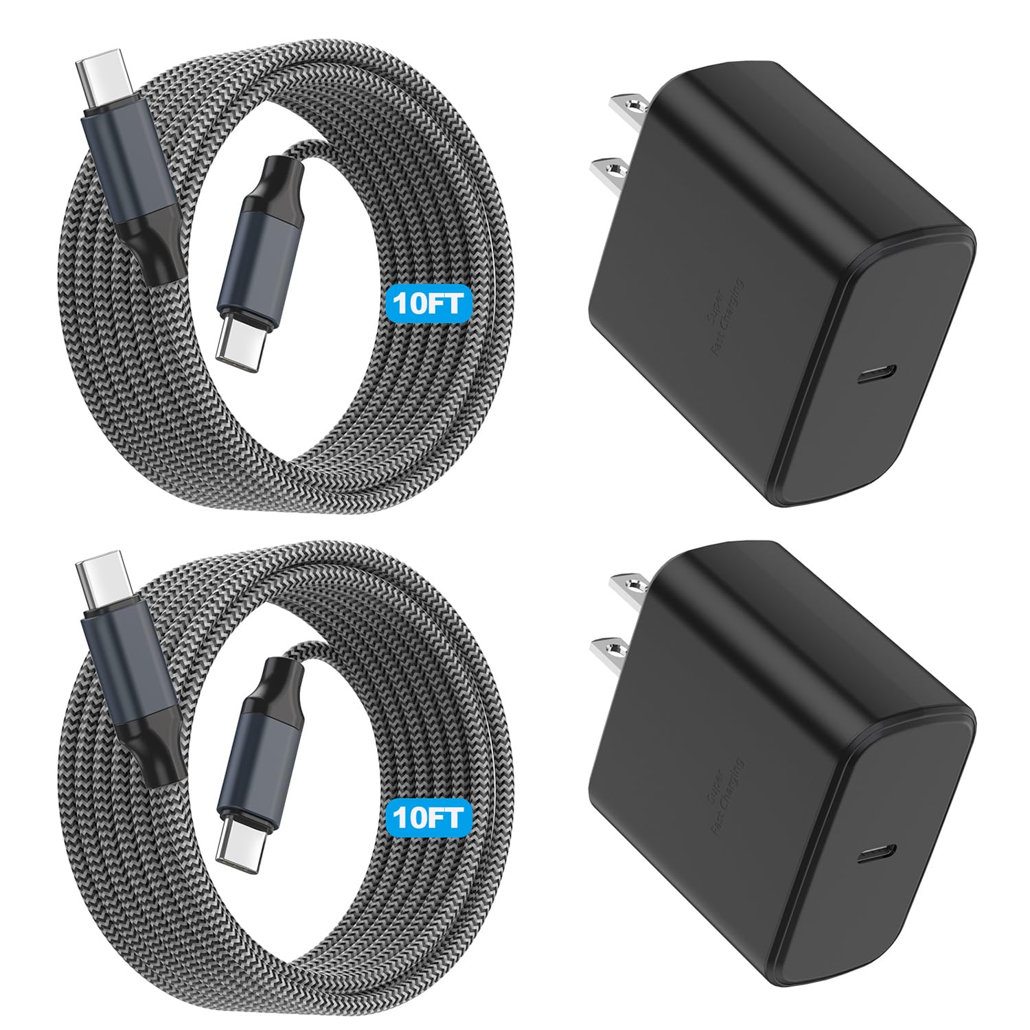 Confezione da 2 cavi di ricarica super veloci Samsung da 45 W, tipo C, 3 m, con USB C e caricabatterie Samsung, 3 m, cavo USB C-C per Sam sung Galaxy S25/S24+/Ultra/S22/S21/S20, iPhone17 Air/16/15 Pro