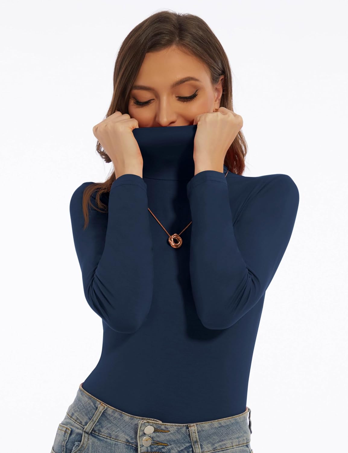 Women's Turtleneck Long Sleeve Shirts Slim Fitted Lightweight Base Layer Casual Tops