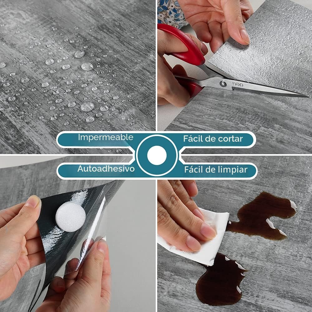 VEELIKE Papel Adhesivo para Suelo Cemento Suelo Vinilo Autoadhesivo para Cocina Suelo PVC Decorativo Hogar Papel Adhesivo Suelo Baño Papel Pintado Suelo Vinilo Dormitorio Salon 30cm x 30cm 24 Piezas