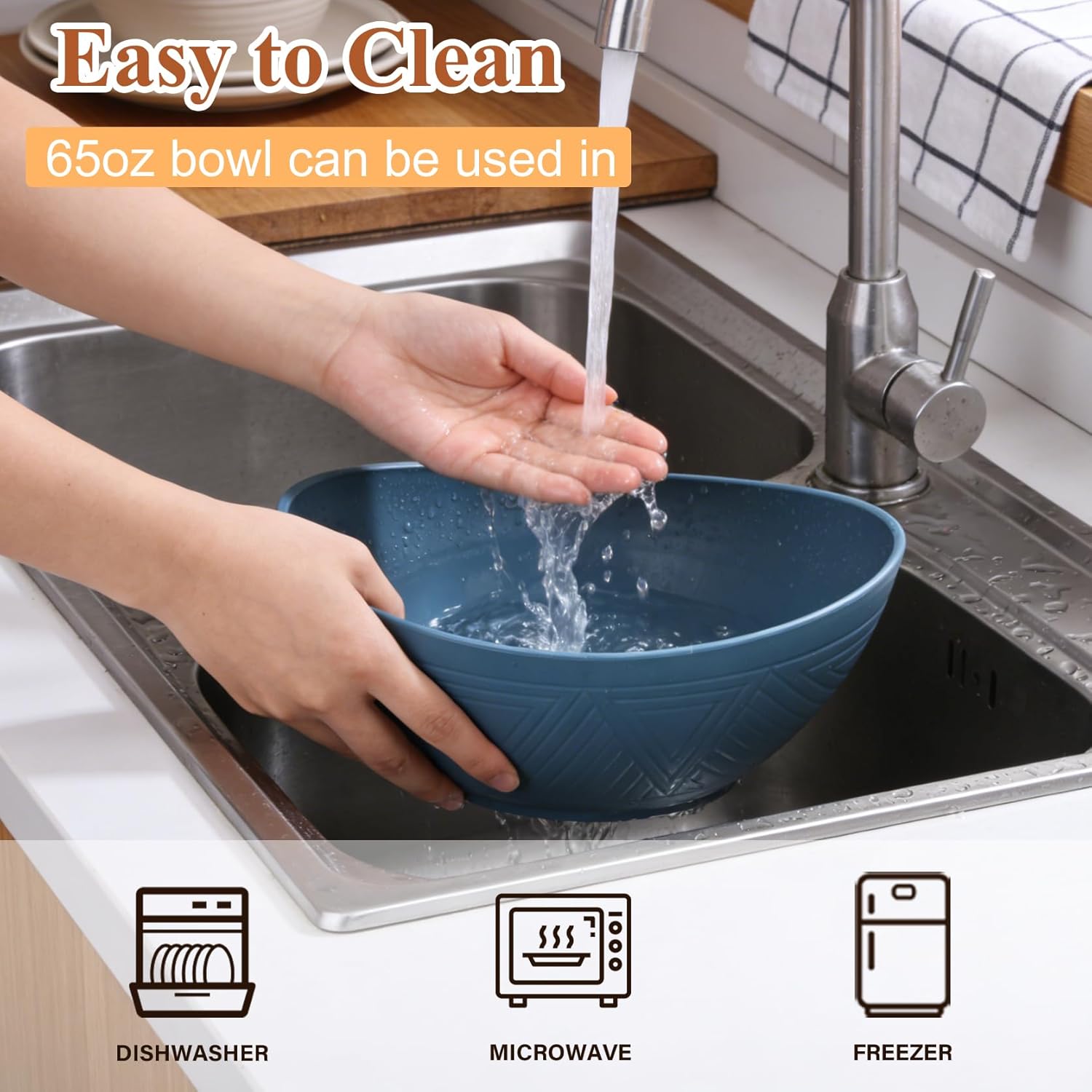 65 OZ Wheat Straw Bowls Set of 4, Large Unbreakable Salad Bowls, Microwave & Dishwasher Safe Big Serving Bowl, Kitchen Bowl Mixing Bowl for Popcorn, Cereal, Soup and Oatmeal (Multicolor) - Image 5