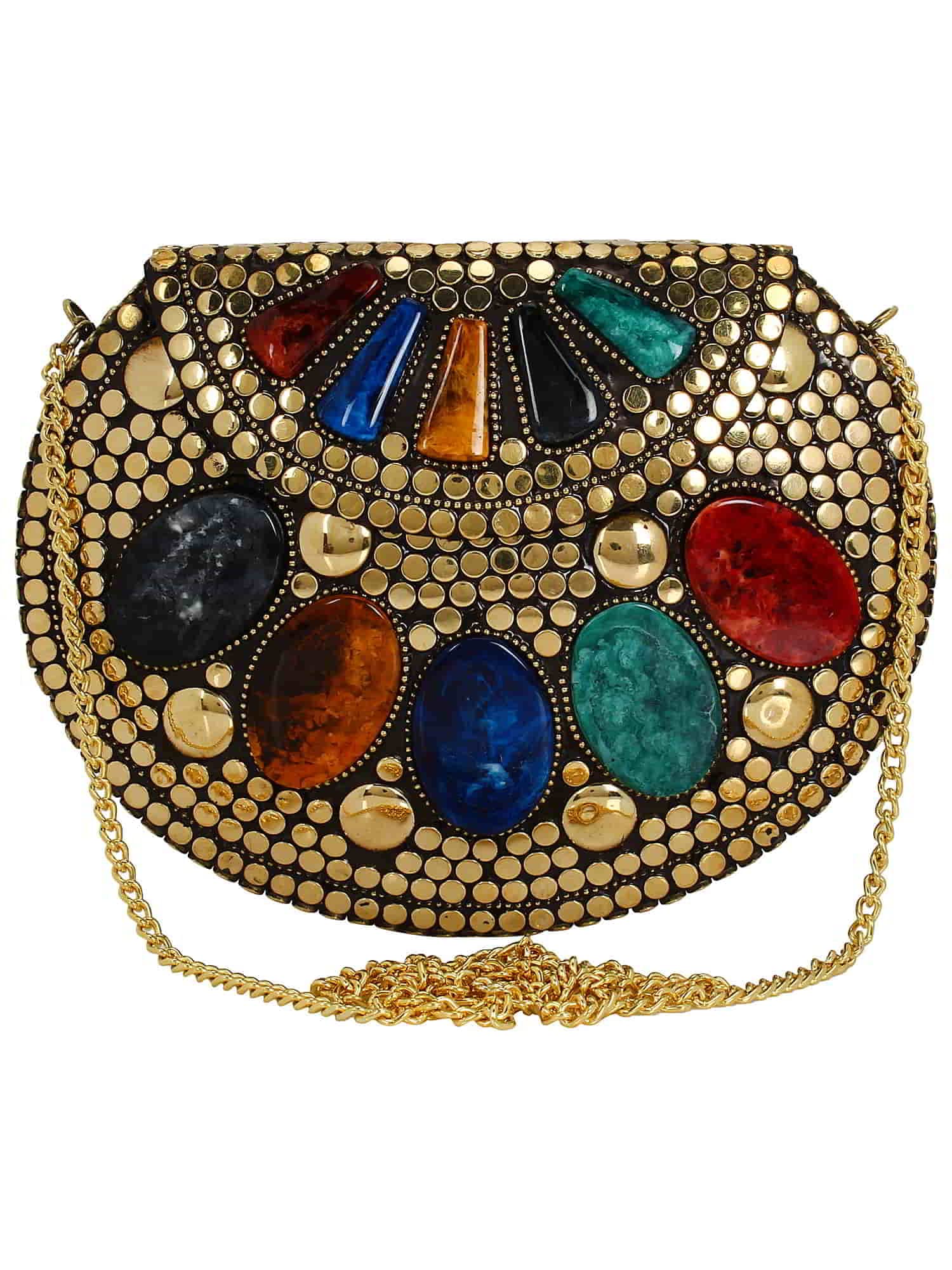 Lyna Impex Golden Metal clutch Handicraft Beautiful Box Clutch Bag Purse For Bridal, Casual, Party, Wedding, Bridal Women's Antique Brass Purse Ethnic Handmade Metal Clutch Bag-image-34