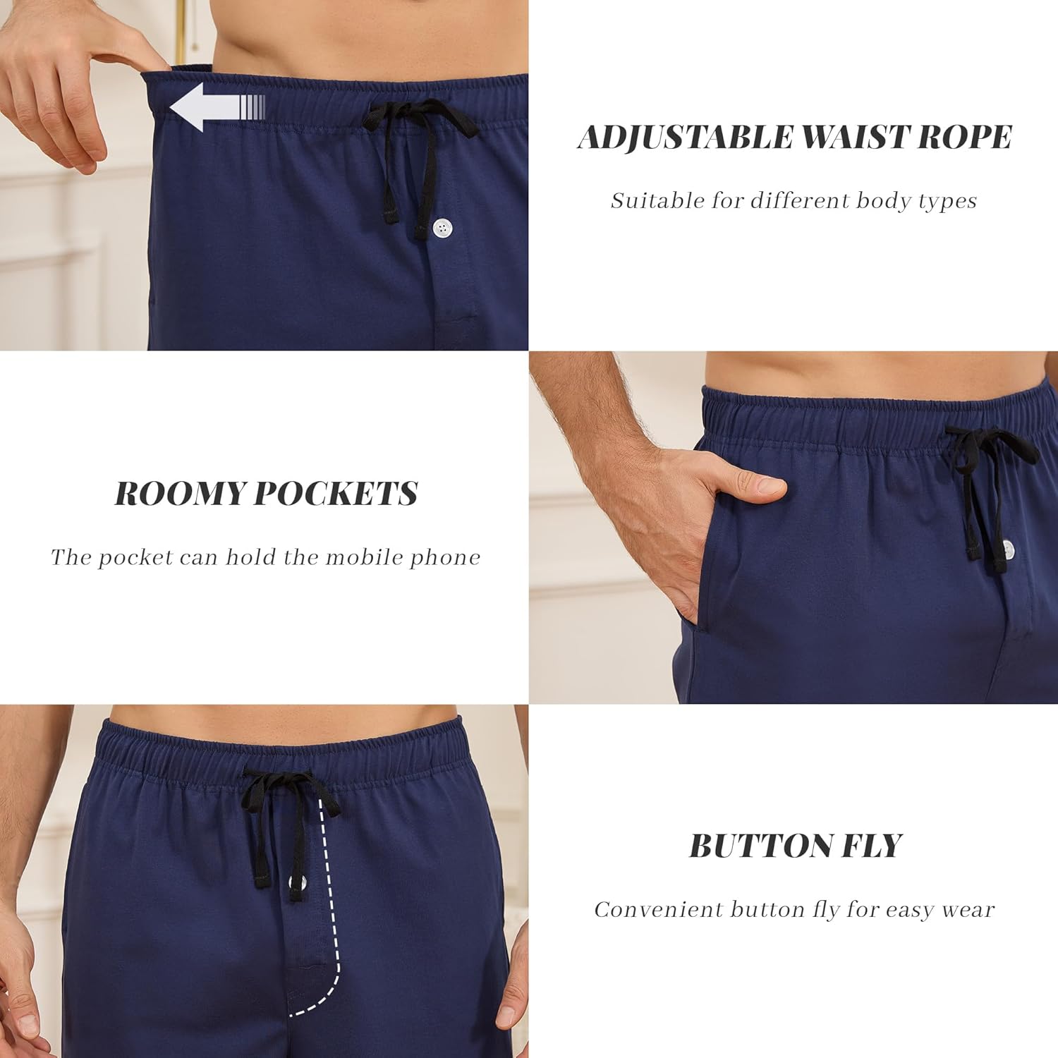 Vulcanodon 2 Pack Mens Cotton Cool Pajama Shorts Soft Breathable Lounge Pants Comfy Sleep Bottoms With Pockets - Image 3