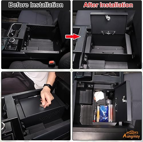 Miniatura 4 de Aunginsy Caja de seguridad para consola central de automóvil, almacenamiento de reposabrazos compatible con Toyota Tundra 2022-2025, caja de bloqueo