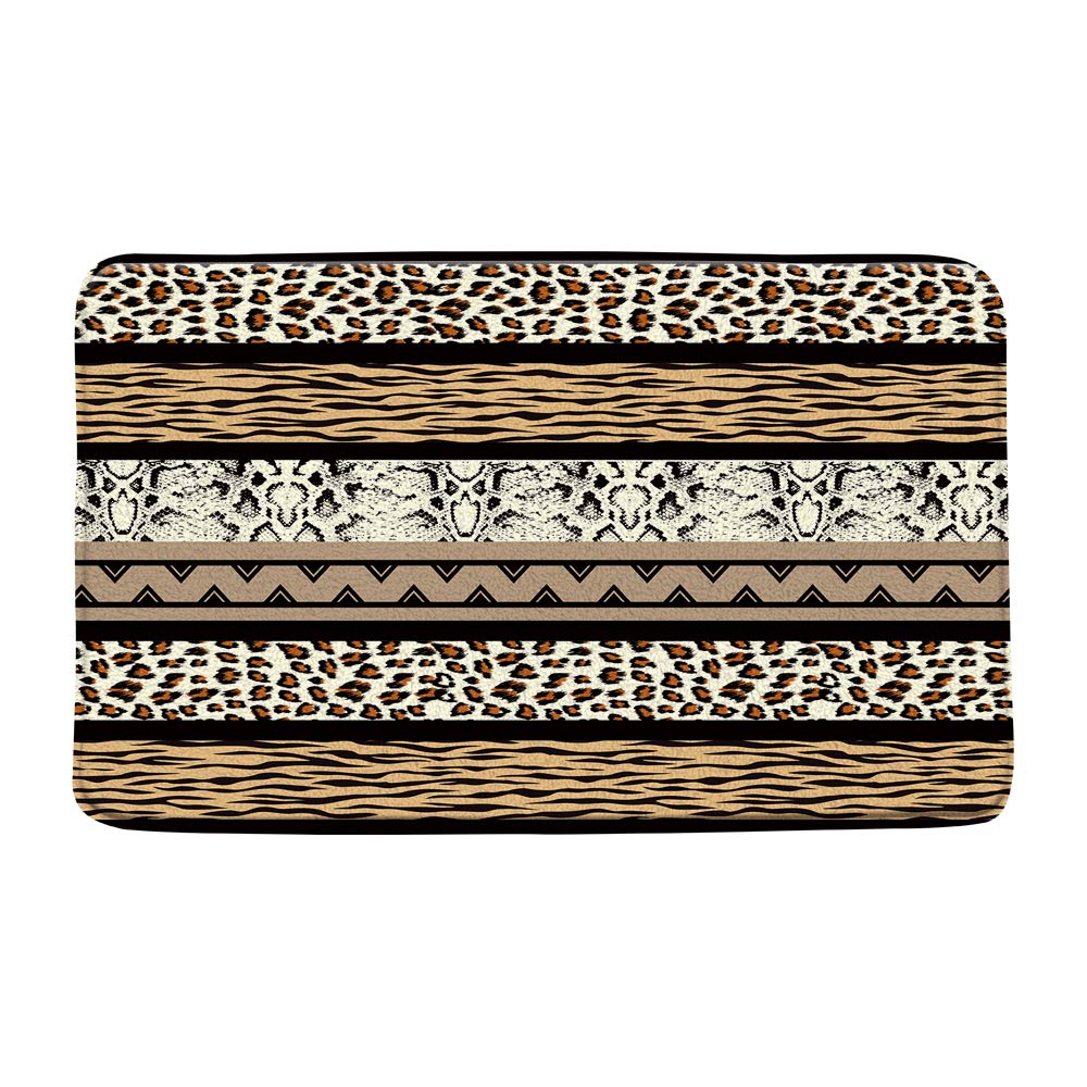 AMHNF Leopard Print Zebra Stripe Bath Mat Brown African Wild Animal Leopard Cheetah Print Zebra Skin Creative Geometic Abstract Farmhouse Bathroom Decor Rug Absorbent Doormat Kitchen Toilet Floor Rug