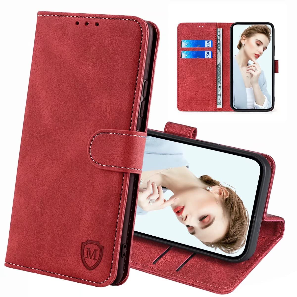 Custodia Flip In PU Pelle Per Sony Xperia 1 IV – Portafoglio Con 3 Slot Carte, Supporto Per Video E Chiusura Magnetica (Vino Rosso) - 6