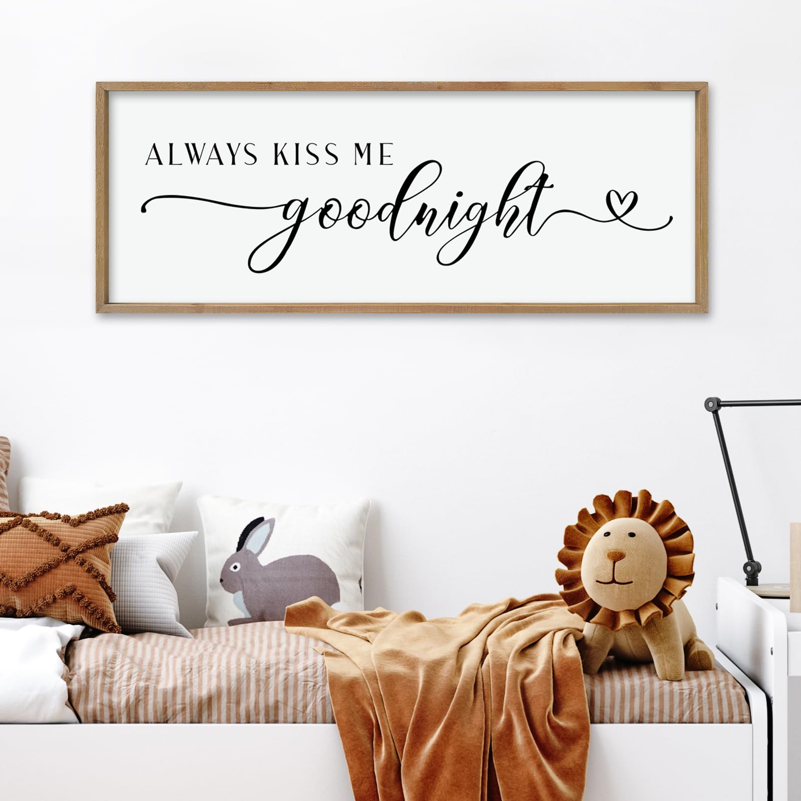 comurdyo Always Kiss Me Goodnight cartello per camera da letto sopra il letto decorazione murale 102 cm x 38 cm cornice in legno grande per coppie sopra il letto arte murale da appendere (legno)