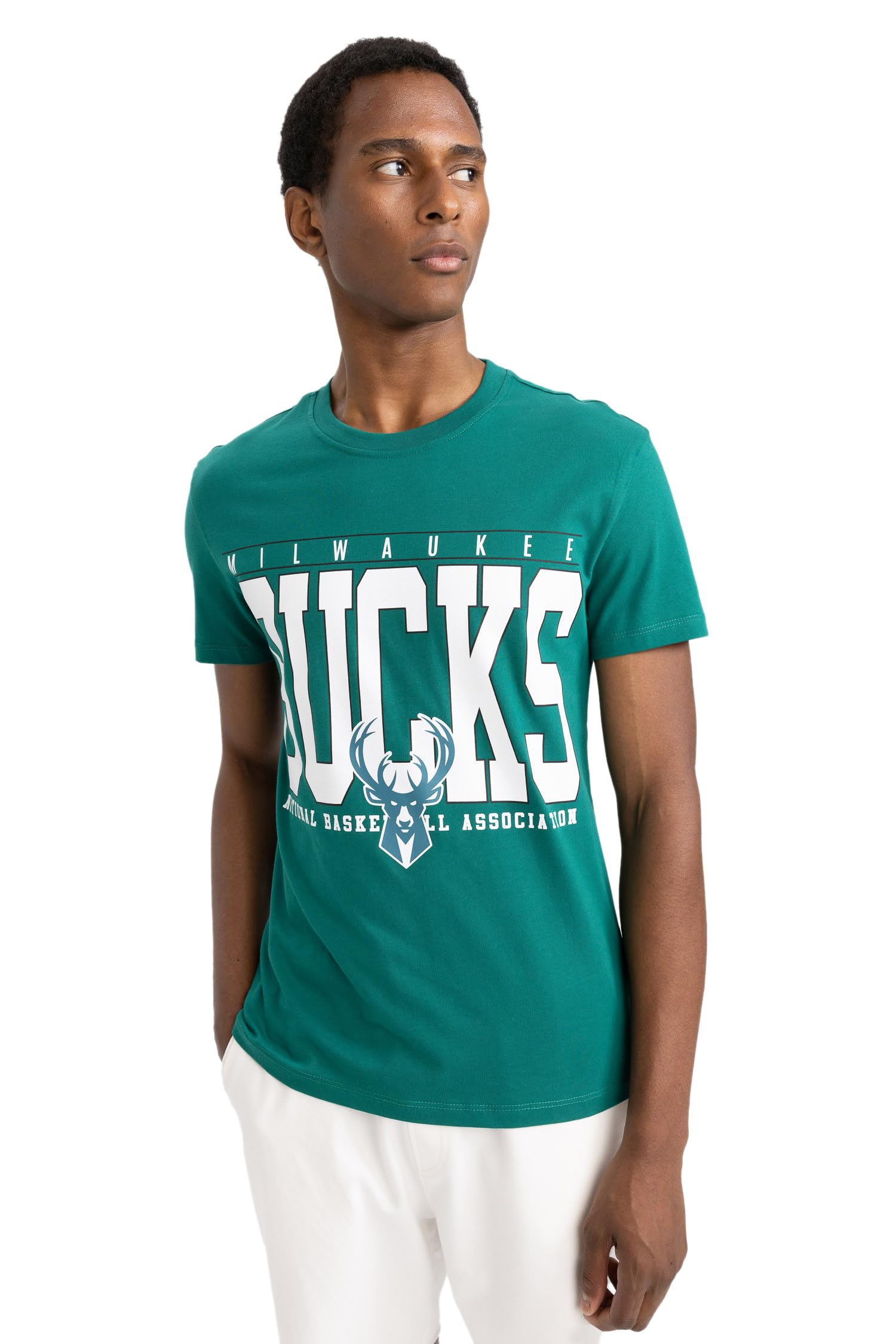 Erkek DeFactoFit NBA Milwaukee Bucks Regular Fit Bisiklet Yaka %100 Pamuk Tişört
