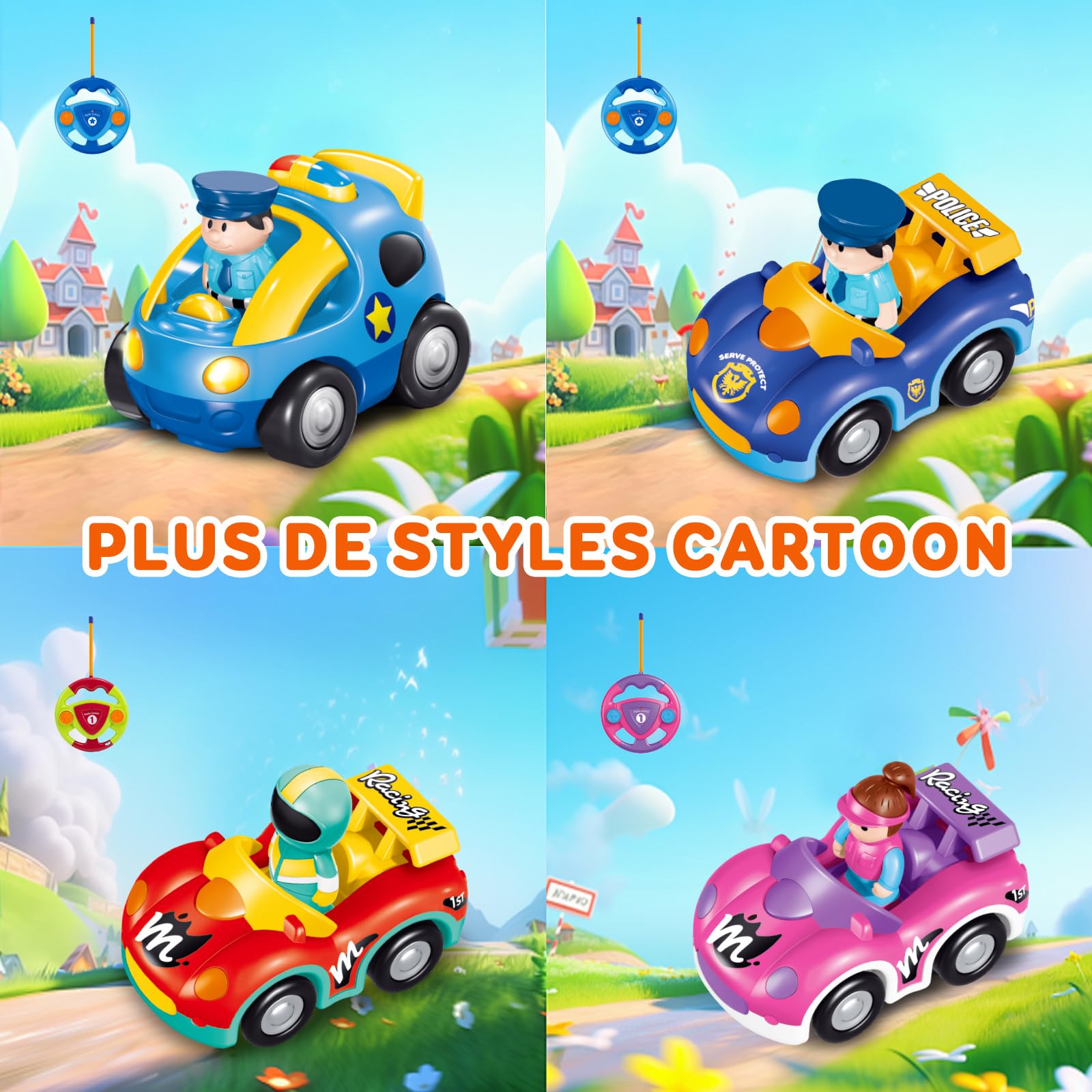 Pup Go Radiocommandee pour Enfant 2 3 Ans, Cadeau Noel pour Garcon, avec Musique Et Lumières, Telecommandé 2 Ans avec 2 Poupées，La Première Voiture Télécommandée d'un Jeunes
