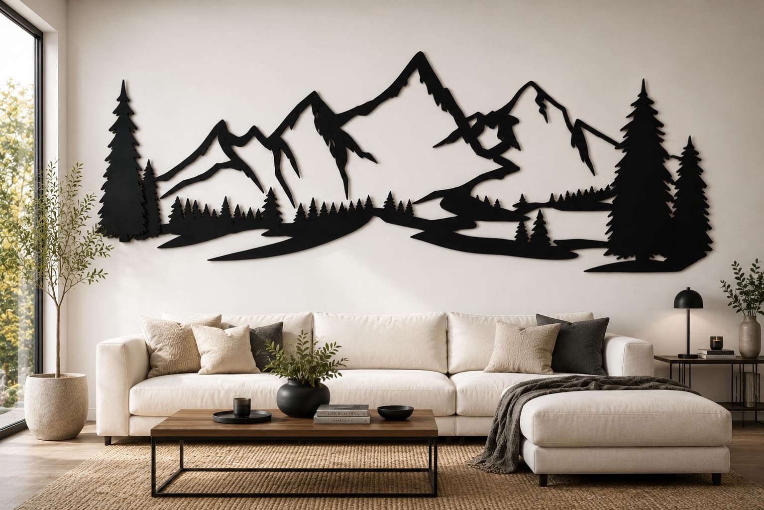 VANRO Aeris Panorama Wanddeko aus Holz – Wanddekoration für Wohnzimmer und Schlafzimmer, 3D Berglandschaft Wandbild