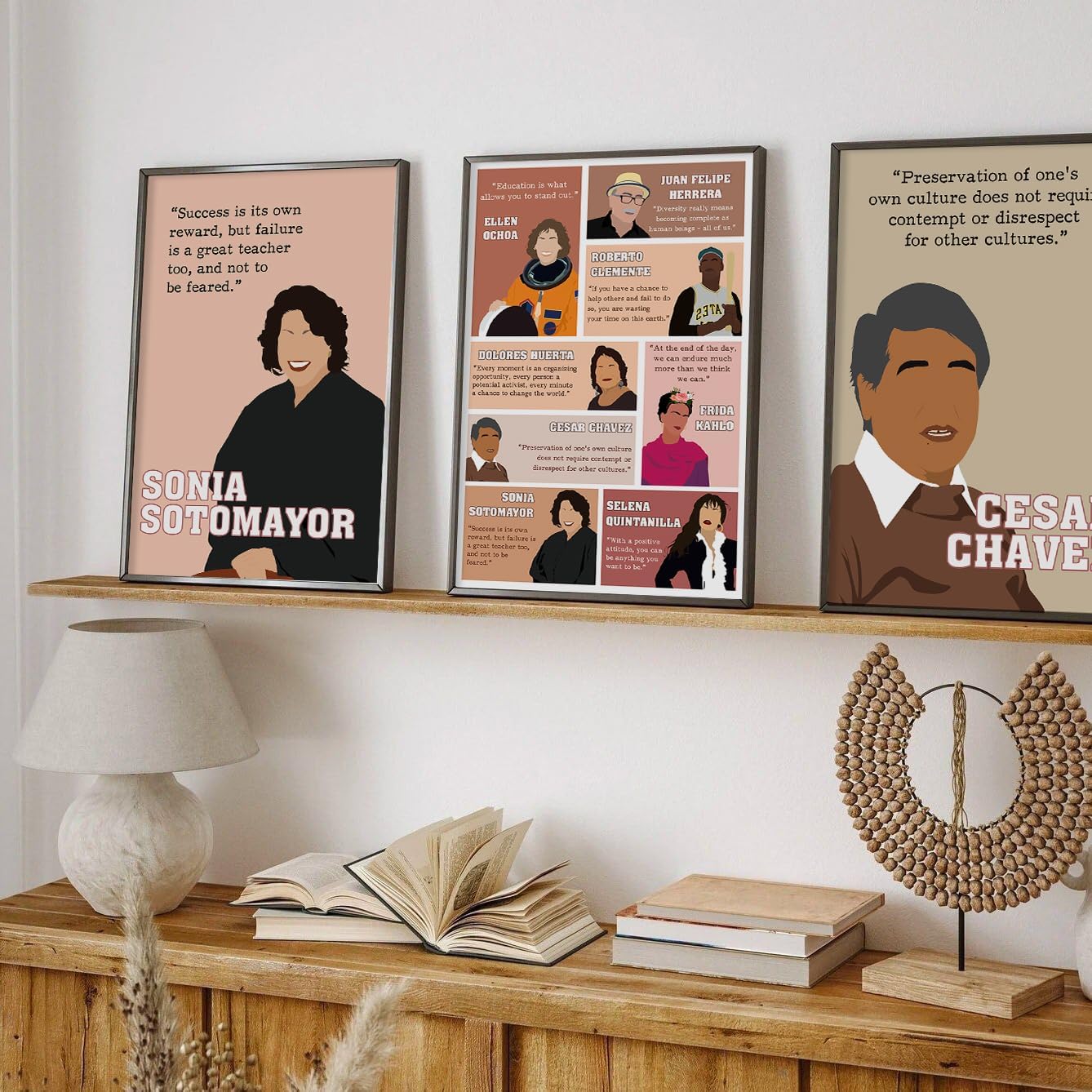 LOLUIS Inspirational Wall Art, Hispanic Leader Hand-Drawn UNFRAMED 16x24in Artwork, Heritage Diversity Decor for Classroom Home Office