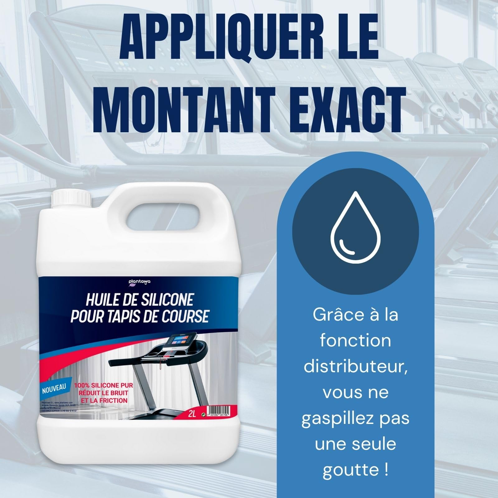 Plantawa Huile de Silicone pour Tapis de Marche 2L | Réduit le bruit et la friction et Maximise la performance. 100% Pure Lubrifiant Silicone. Préserve la durabilité du tapis de course.