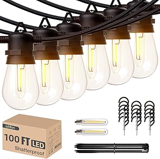 Sponsored Ad - addlon 100FT(2-Pack*50FT) LED Outdoor String Lights with Dimmable Edison Shatterproof Bulbs and Hanging Acc...