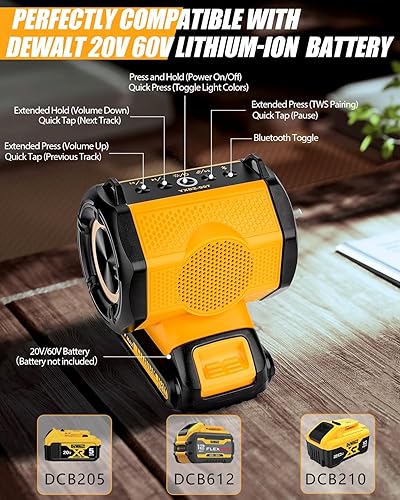 Miniatura 2 de Altavoz inalámbrico portátil para batería Dewalt de 20 V y 60 V, altavoz pequeño inalámbrico de 30 W para lugares de trabajo, hogar y fiesta