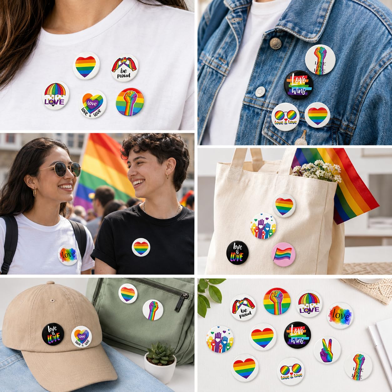 Insignias LGBTQ 16 Piezas 44MM, Pines Acero Inoxidable Puño Arcoíris, Set Broches Pride para Ropa