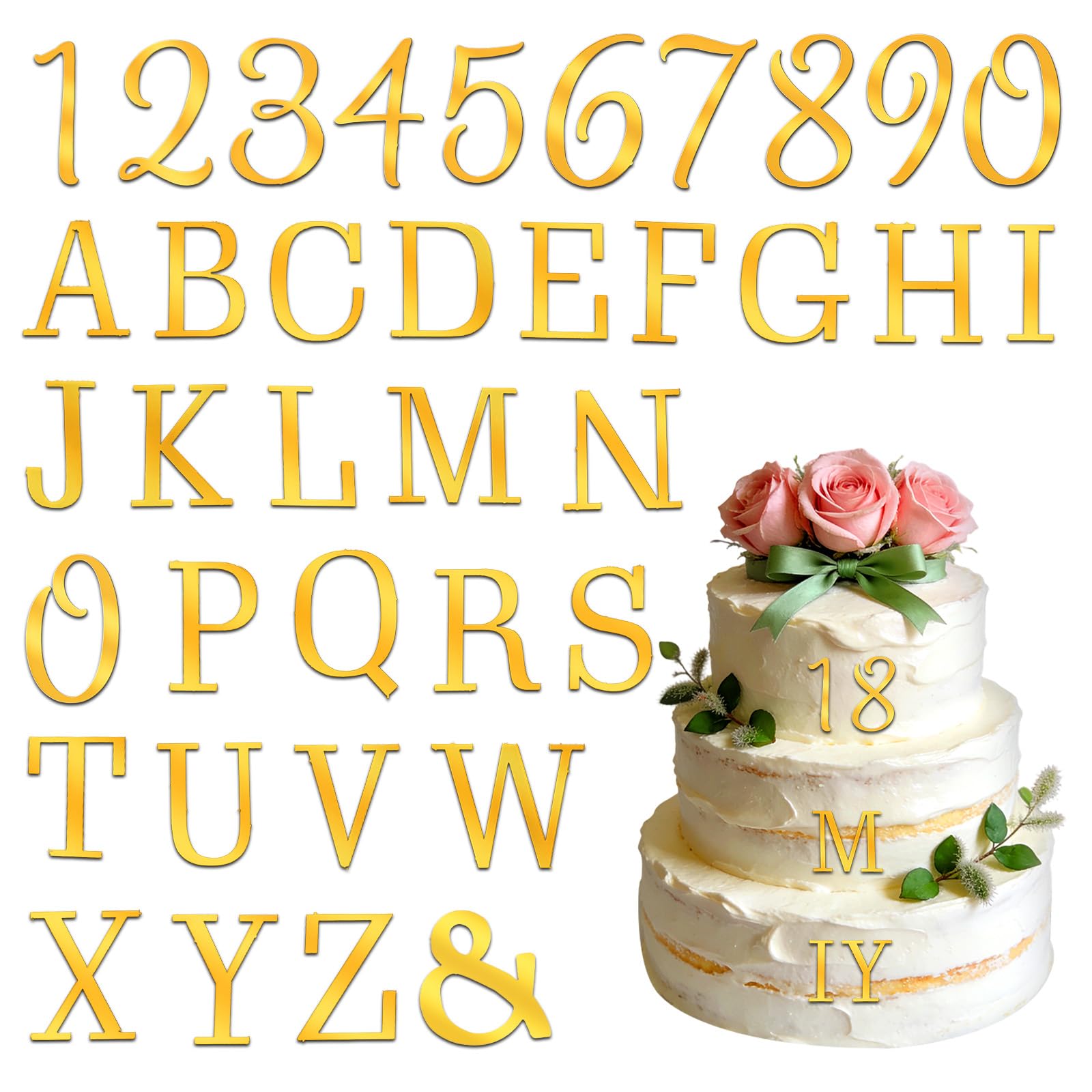37PCS Gold Letters for Cake, Acrylic Cake Topper Personalized A-Z & 0-9 Number Alphabet for Cakes Decorating Name Cupcake Toppers for Wedding Anniversary Baby Shower Birthday Party