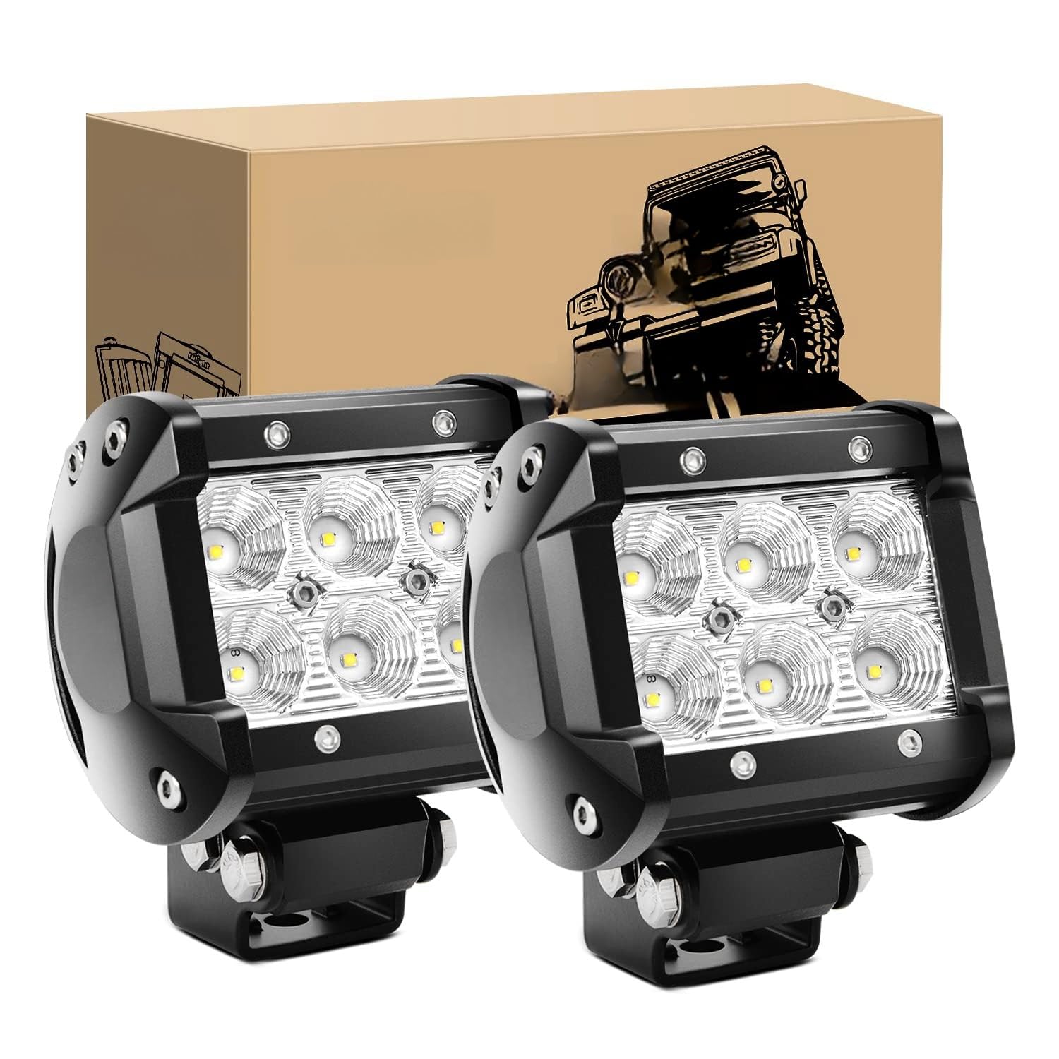 THE WHITE SHOP 2PCS Led Pods 18W 1260LM Flood Led Off Road Lights Super Bright Driving Fog Boat Lights Led Work Light Bar for Camper