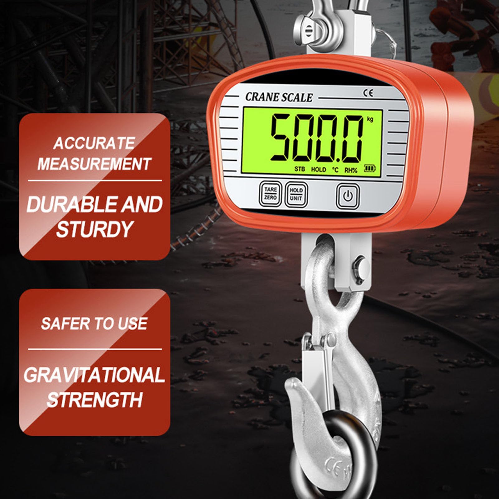 Naroote Báscula de Grúa Digital LCD Retroiluminada Báscula Colgante de Alta Precisión con Control Remoto Función de Temperatura y Humedad para Construcción de Pesca Industrial (1500KG)