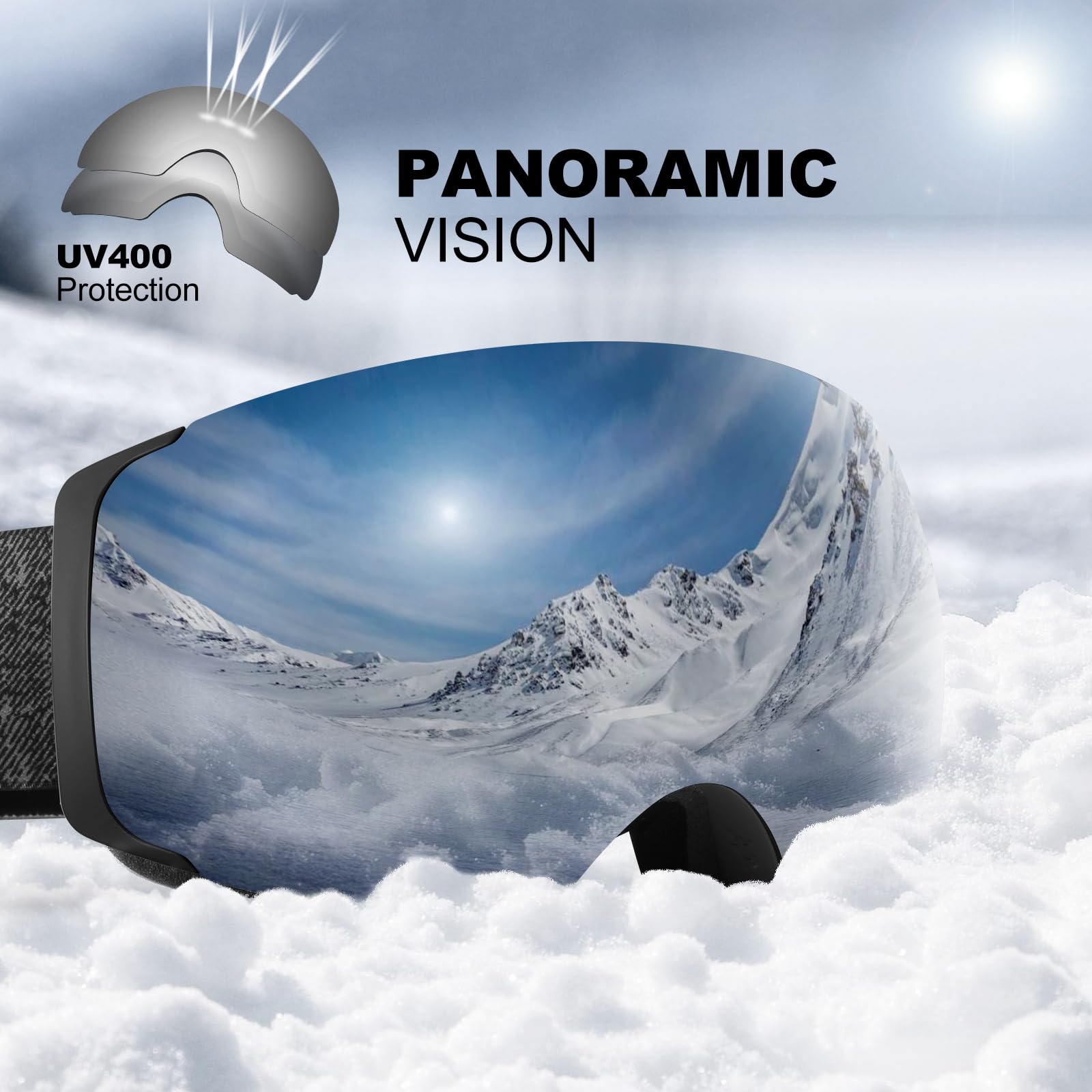 Odoland Occhiali da sci unisex per uomo e donna ragazzi occhiali da snowboard senza montatura con vetro magnetico intercambiabile protezione UV anti-nebbia occhiali da neve compatibili con casco per