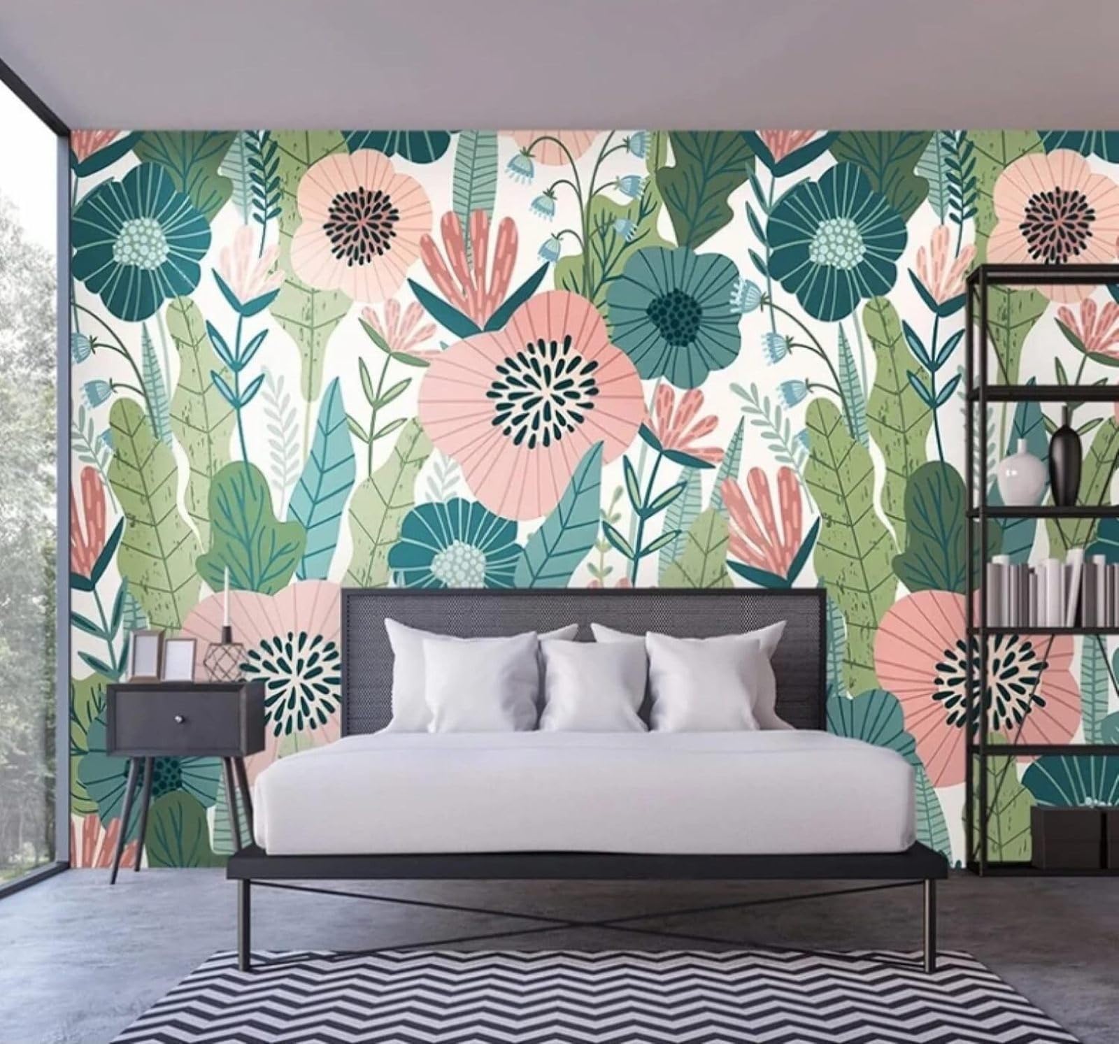 Xlming 400Cm×280Cm(B×H) Fresh Hand Drawn Pastoral Plants Flowers 3D Wallpaper Luxury Silk Study Dining Feature Sofa Grey Bedroom Living Room Tv Decorative Wall-400Cm×280Cm